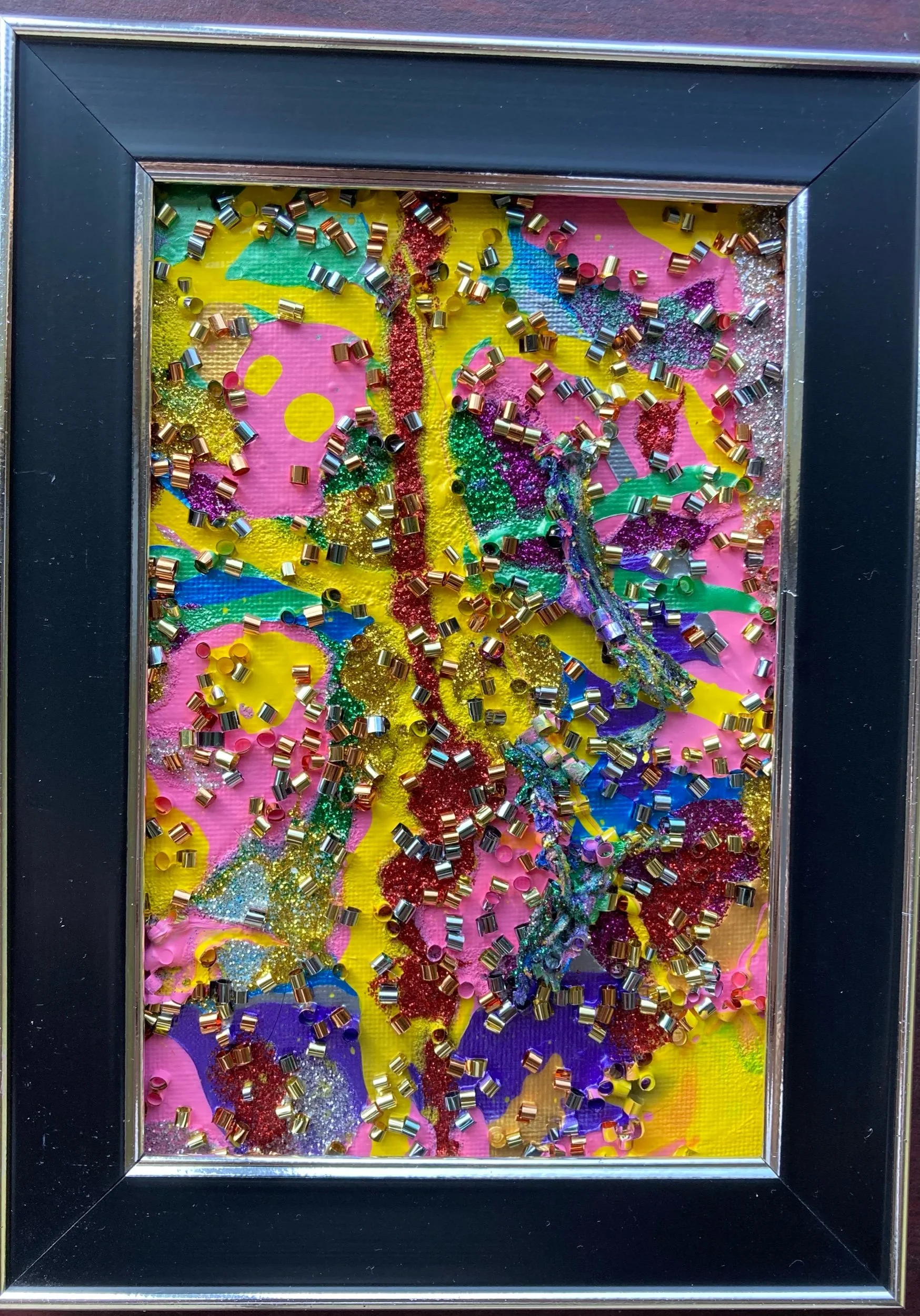 "Candide 1/18", 4x6, Acrylic, Tempera, and Confetti on Canvas Board