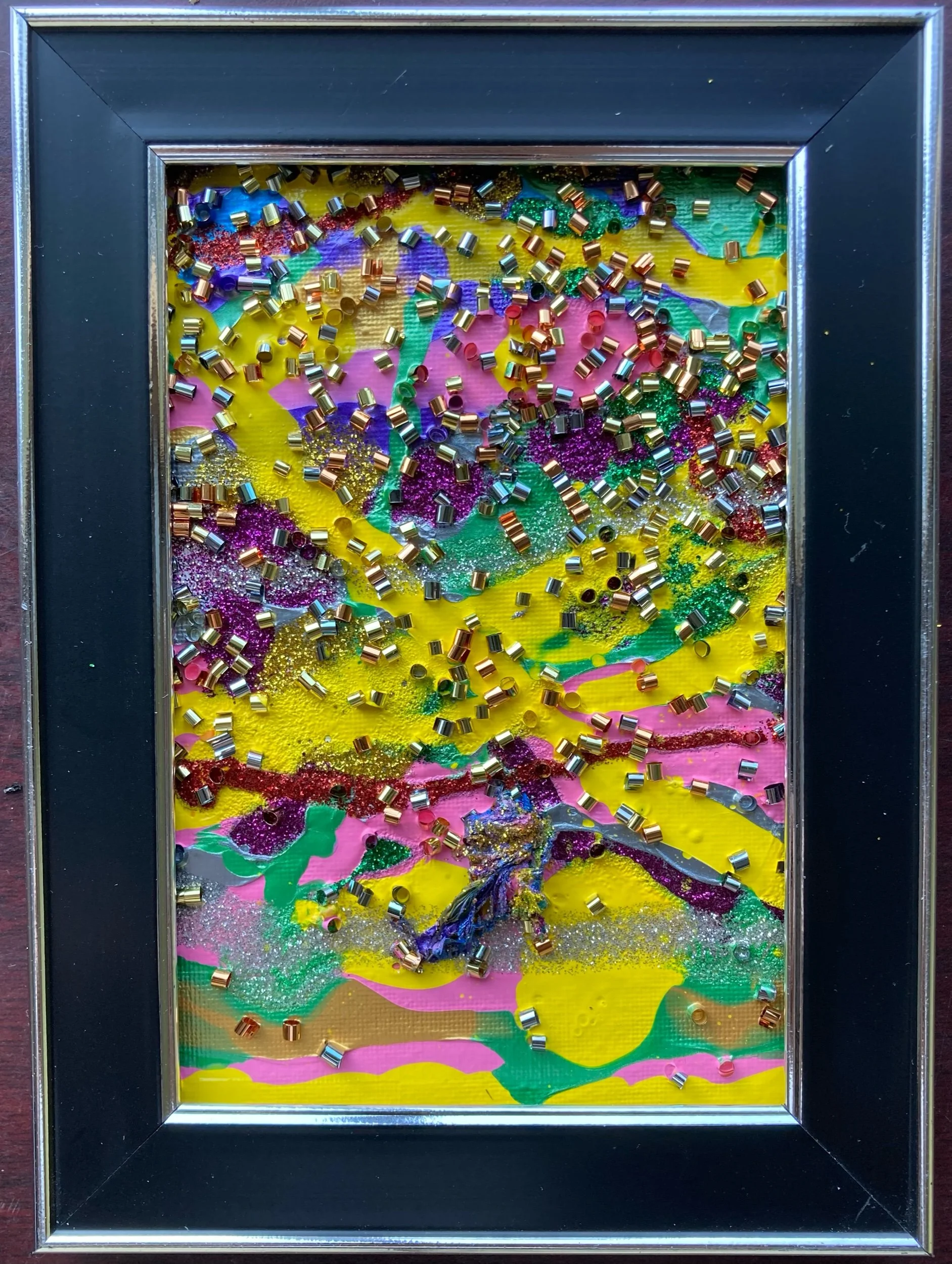 "Candide 8/18", 4x6, Acrylic, Tempera, and Confetti on Canvas Board