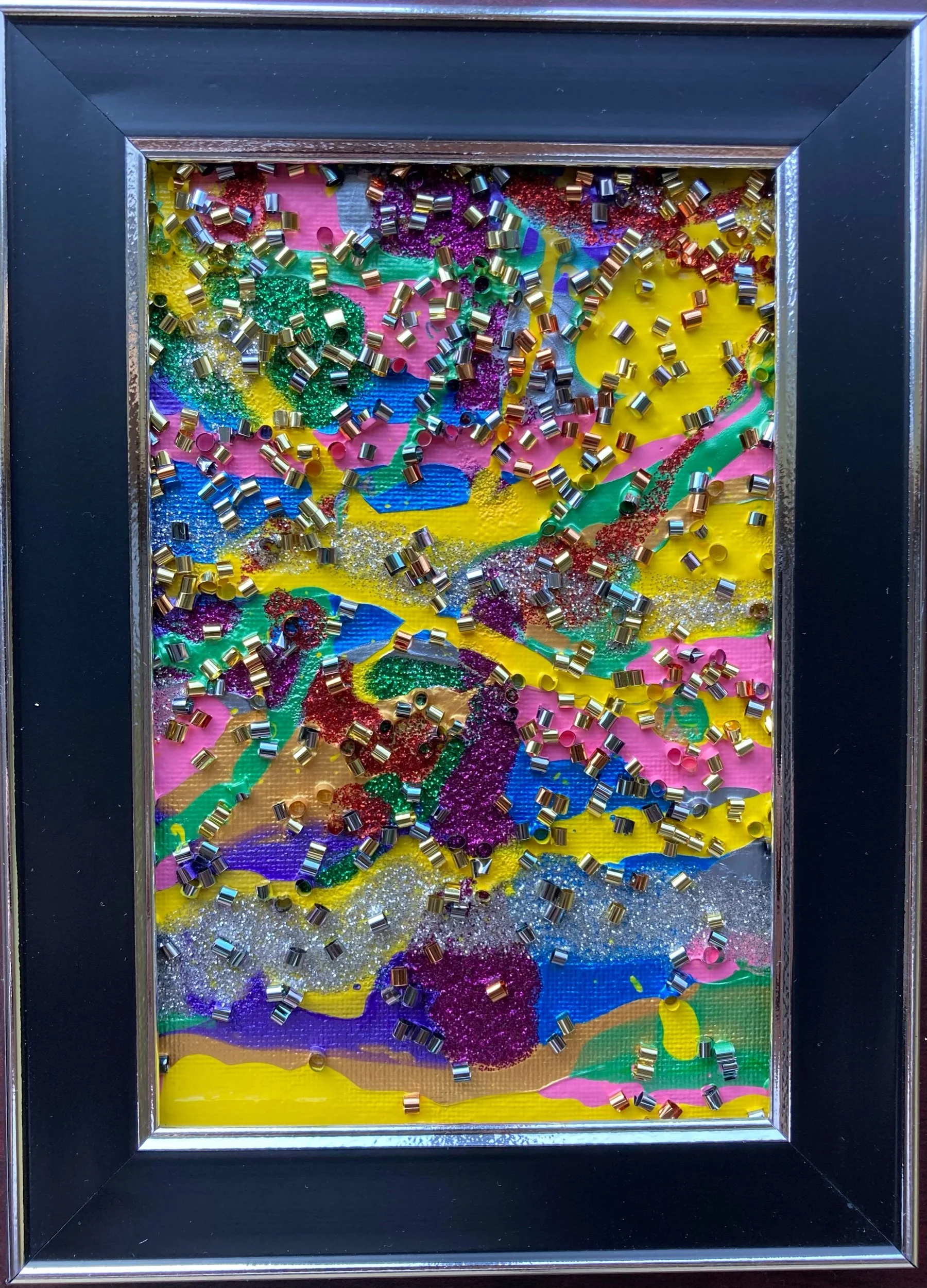 "Candide 7/18", 4x6, Acrylic, Tempera, and Confetti on Canvas Board