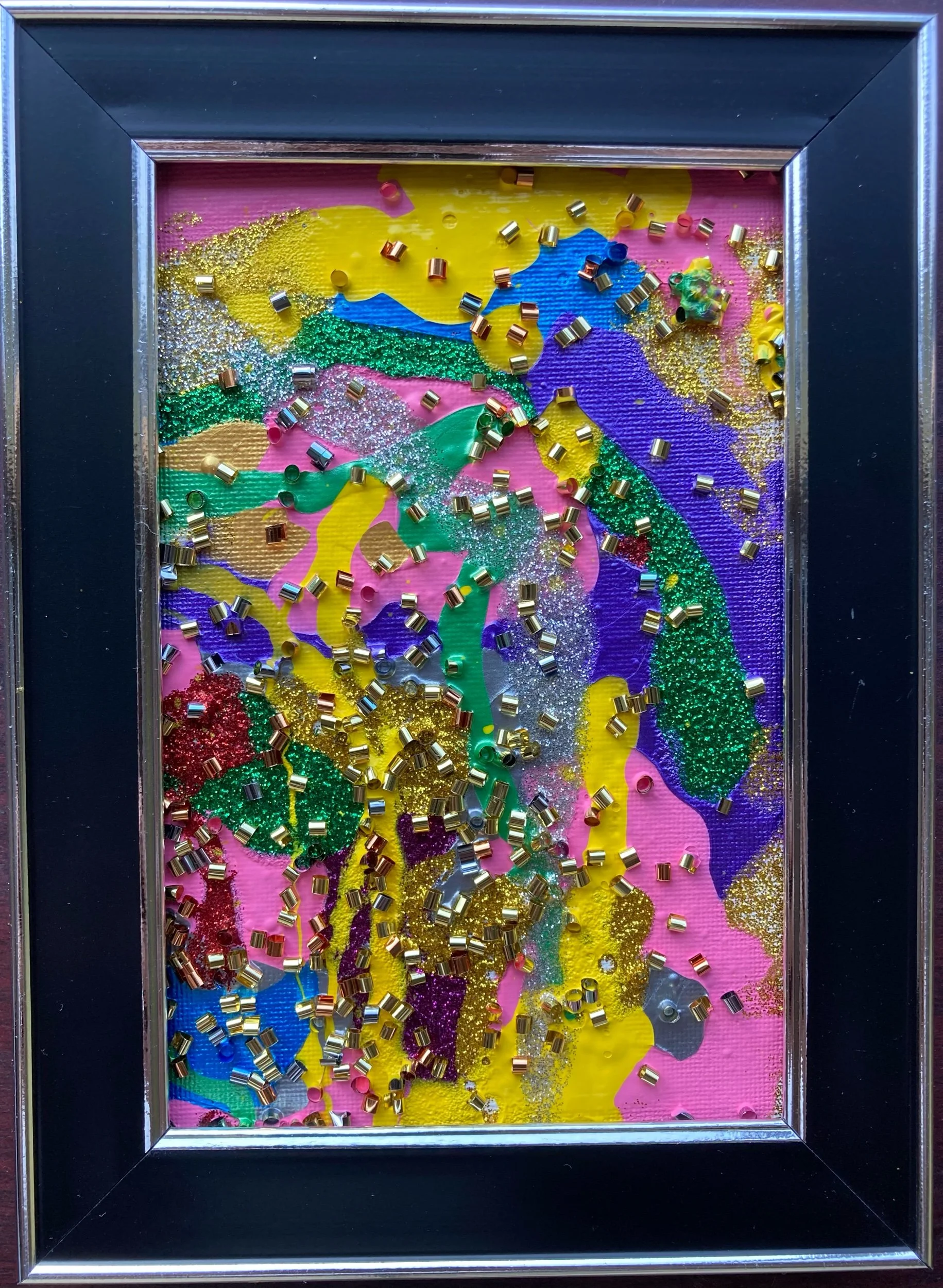 "Candide 5/18", 4x6, Acrylic, Tempera, and Confetti on Canvas Board
