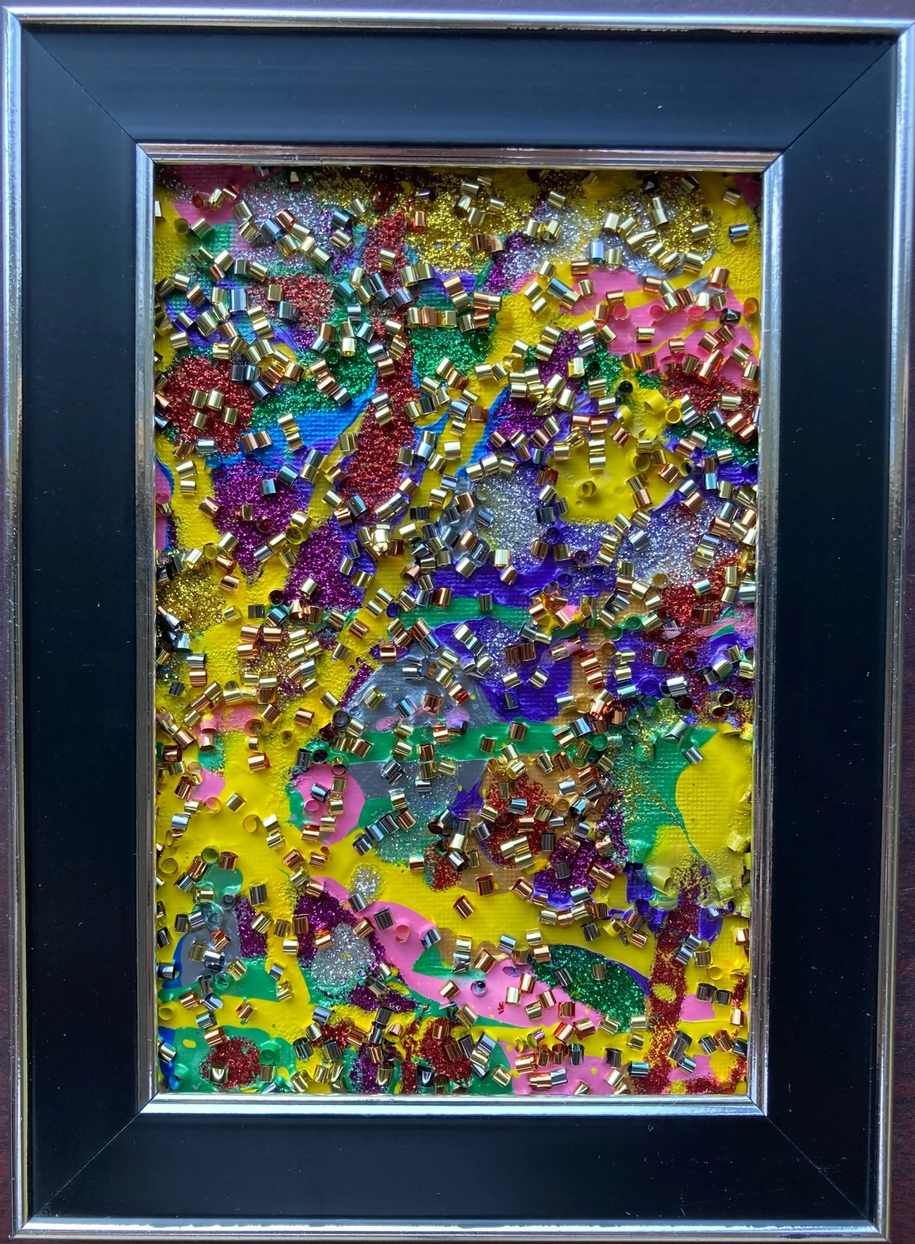 "Candide 3/18", 4x6, Acrylic, Tempera, and Confetti on Canvas Board