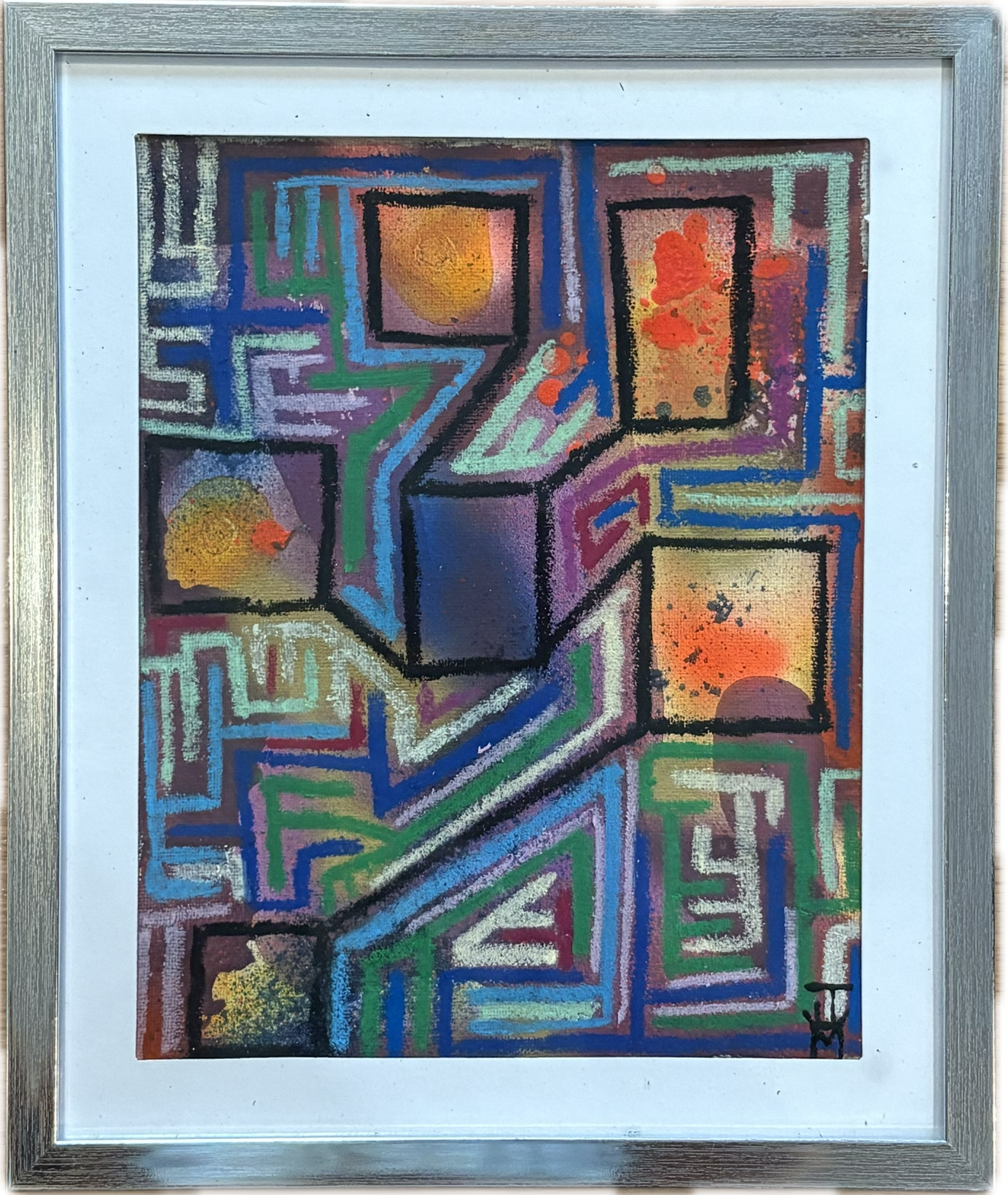 "He Sucks the Darkness Into His Mouth", 8x10, Acrylic, Spray Paint, and Oil Stick on Canvas