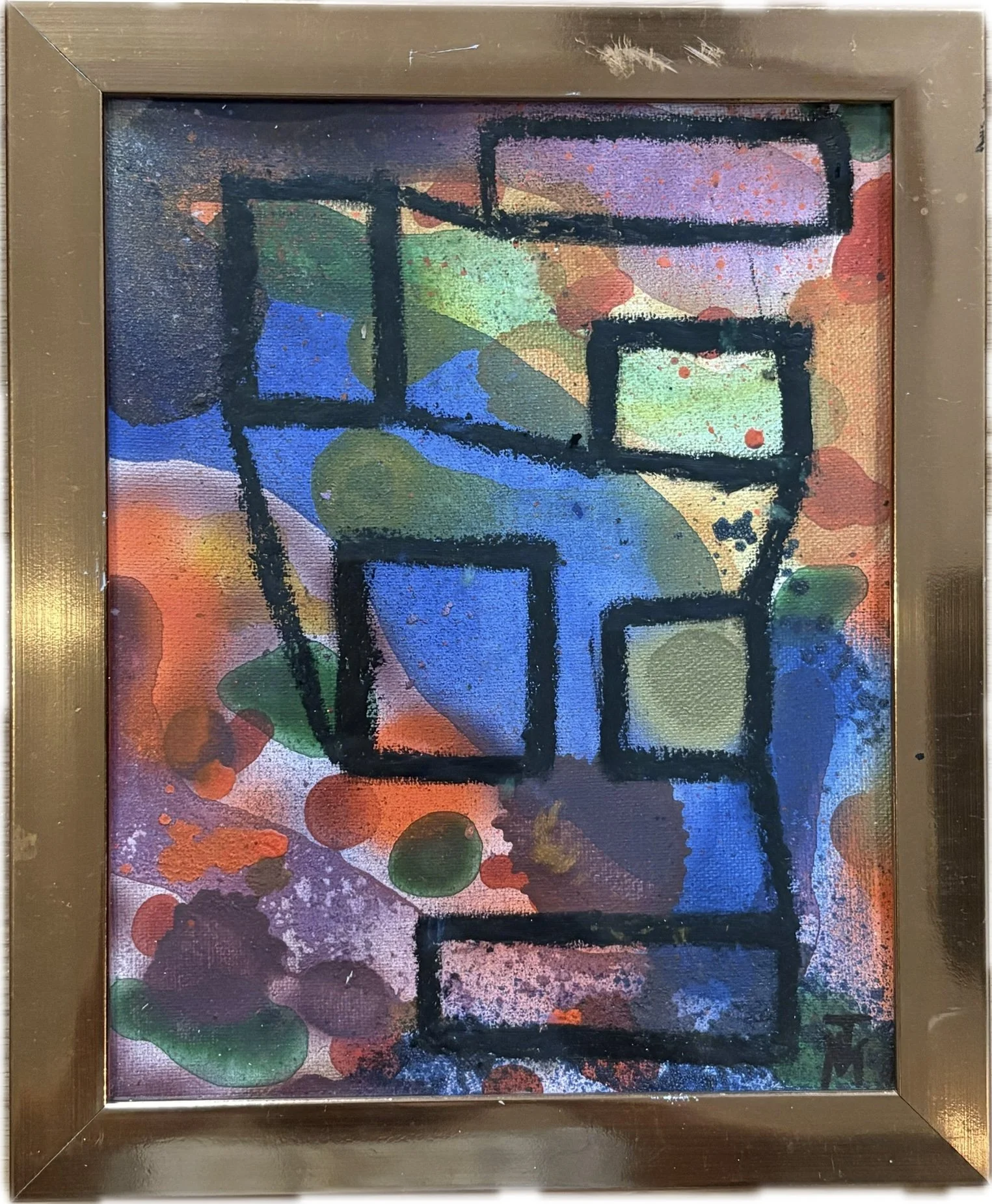"Moving", 8x10, Acrylic, Spray Paint, and Oil Stick on Canvas