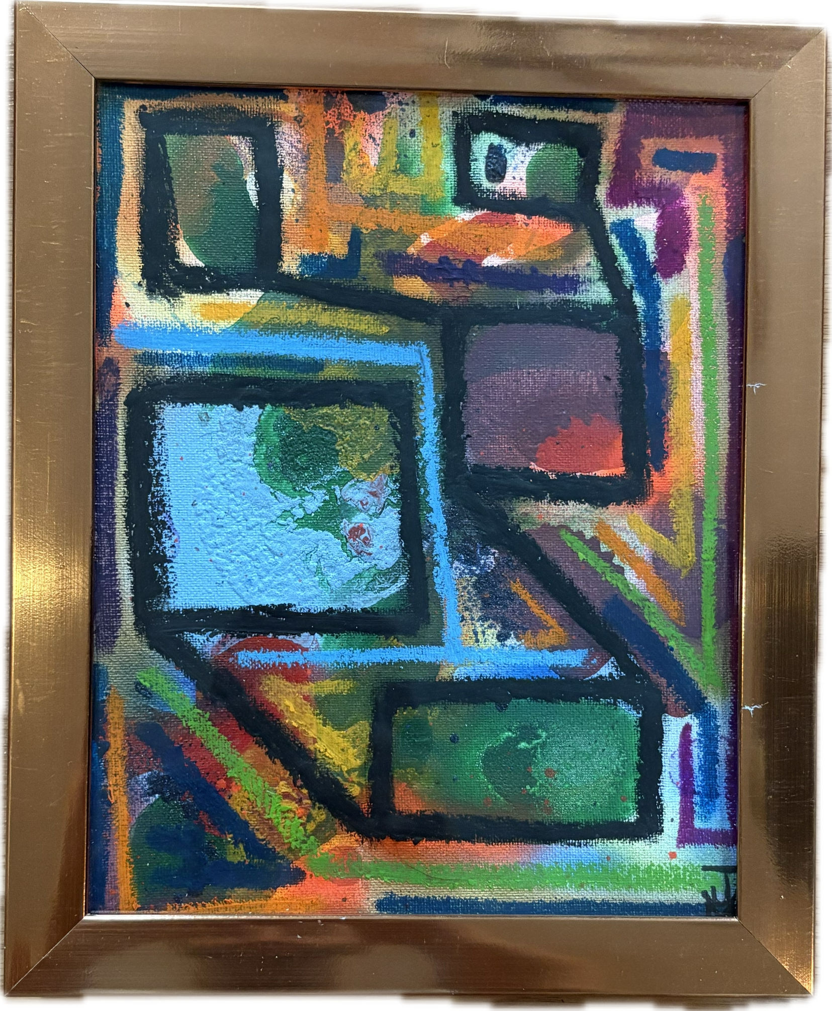 "Running for My Life", 8x10, Acrylic, Spray Paint, and Oil Stick on Canvas
