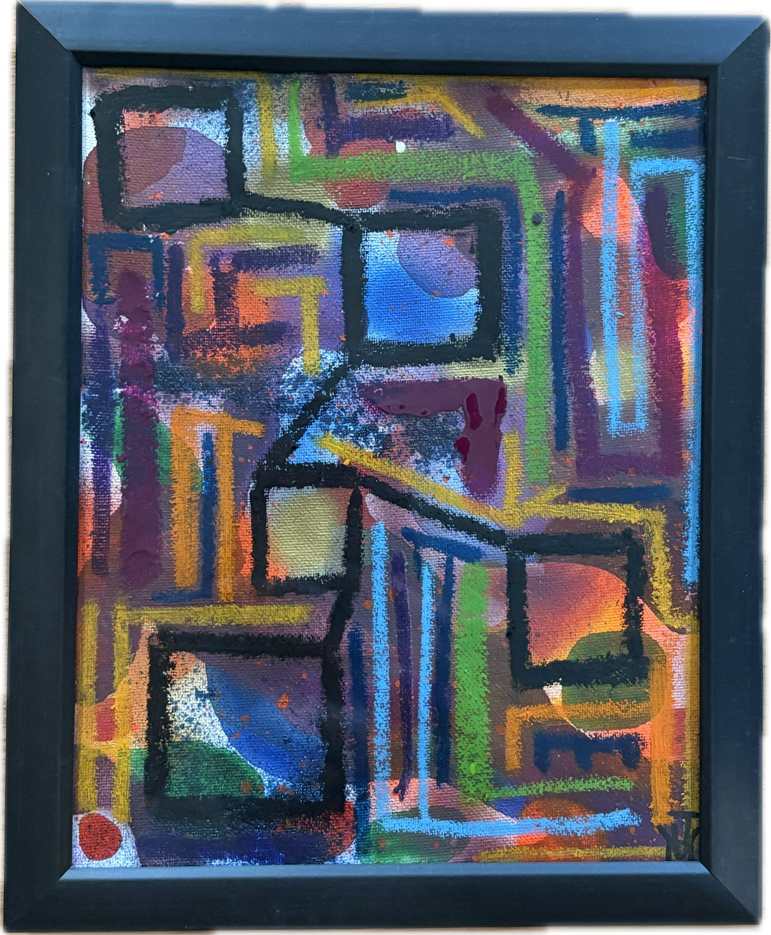 "Yellowjackets", 8x10, Acrylic, Spray Paint, and Oil Stick on Canvas