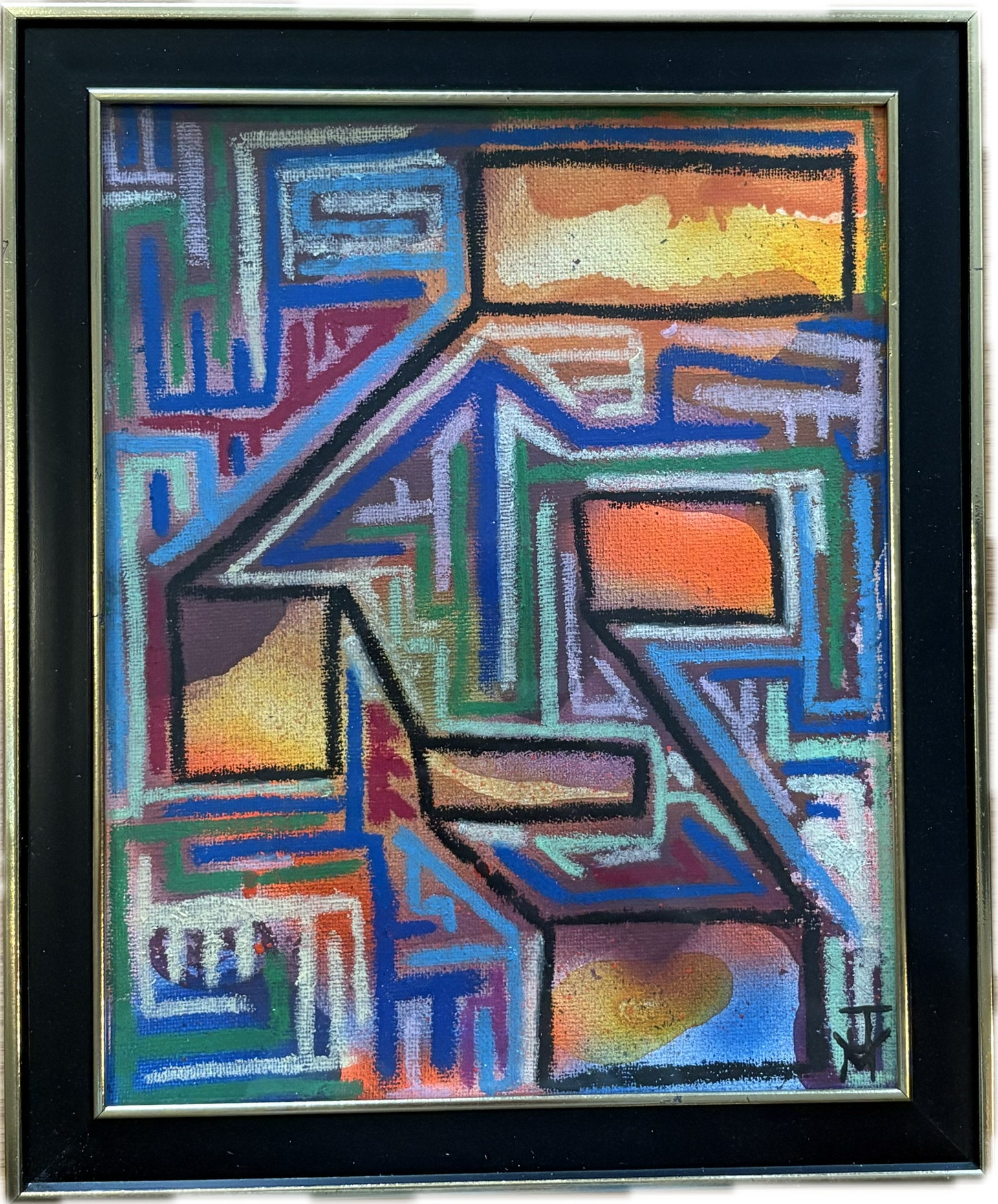 "Back Channels", 8x10, Acrylic, Spray Paint, and Oil Stick on Canvas
