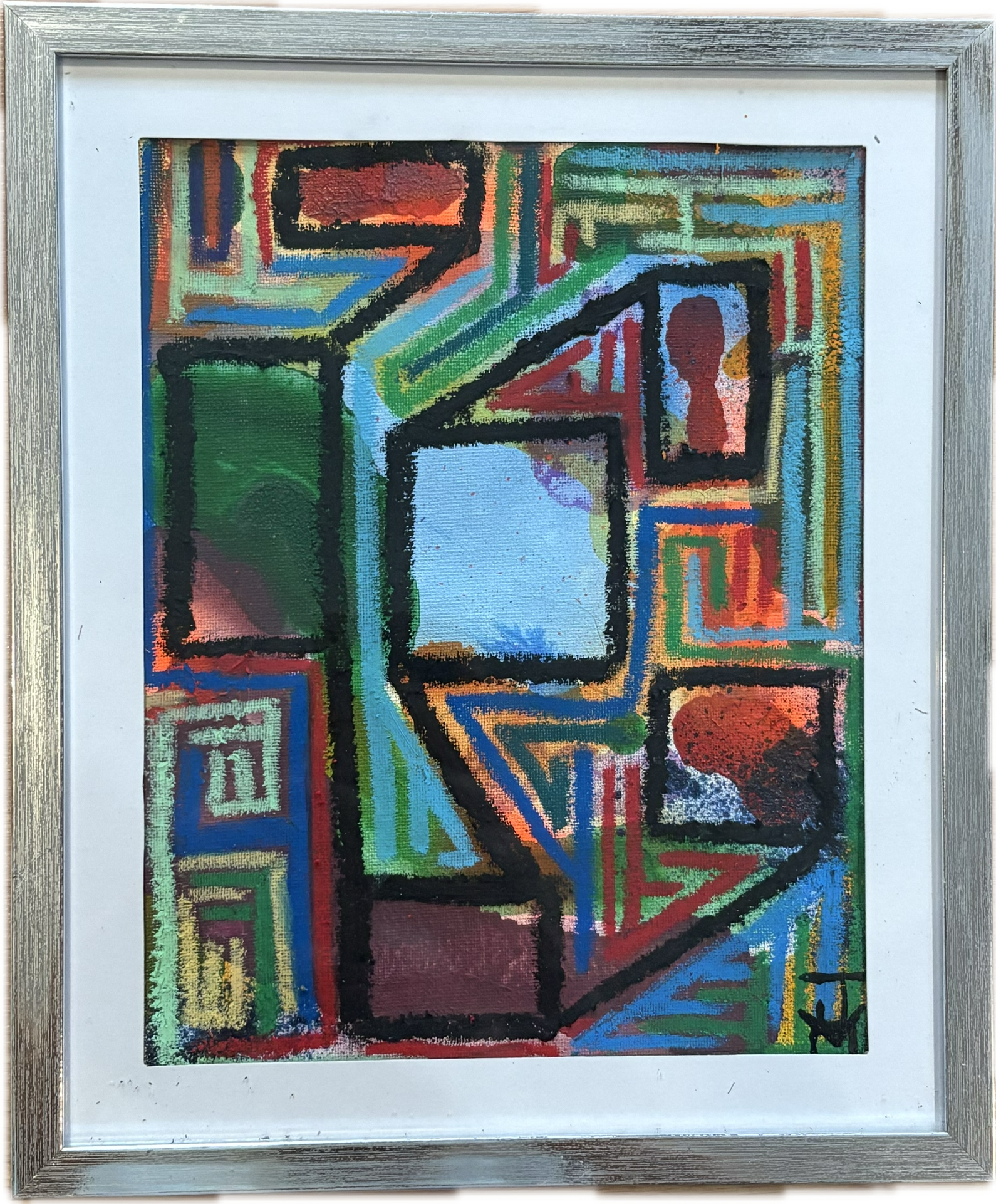 "My Morning Coffee", 8x10, Acrylic, Spray Paint, and Oil Stick on Canvas