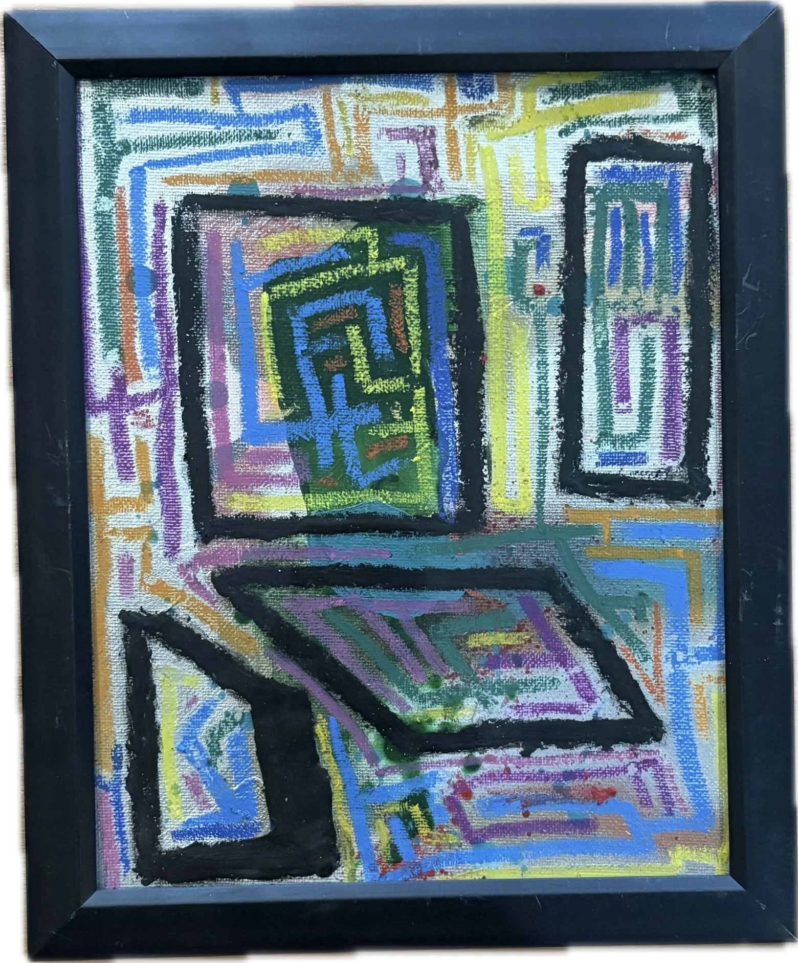 "Room with a View", 8x10, Acrylic, Spray Paint, and Oil Stick on Canvas