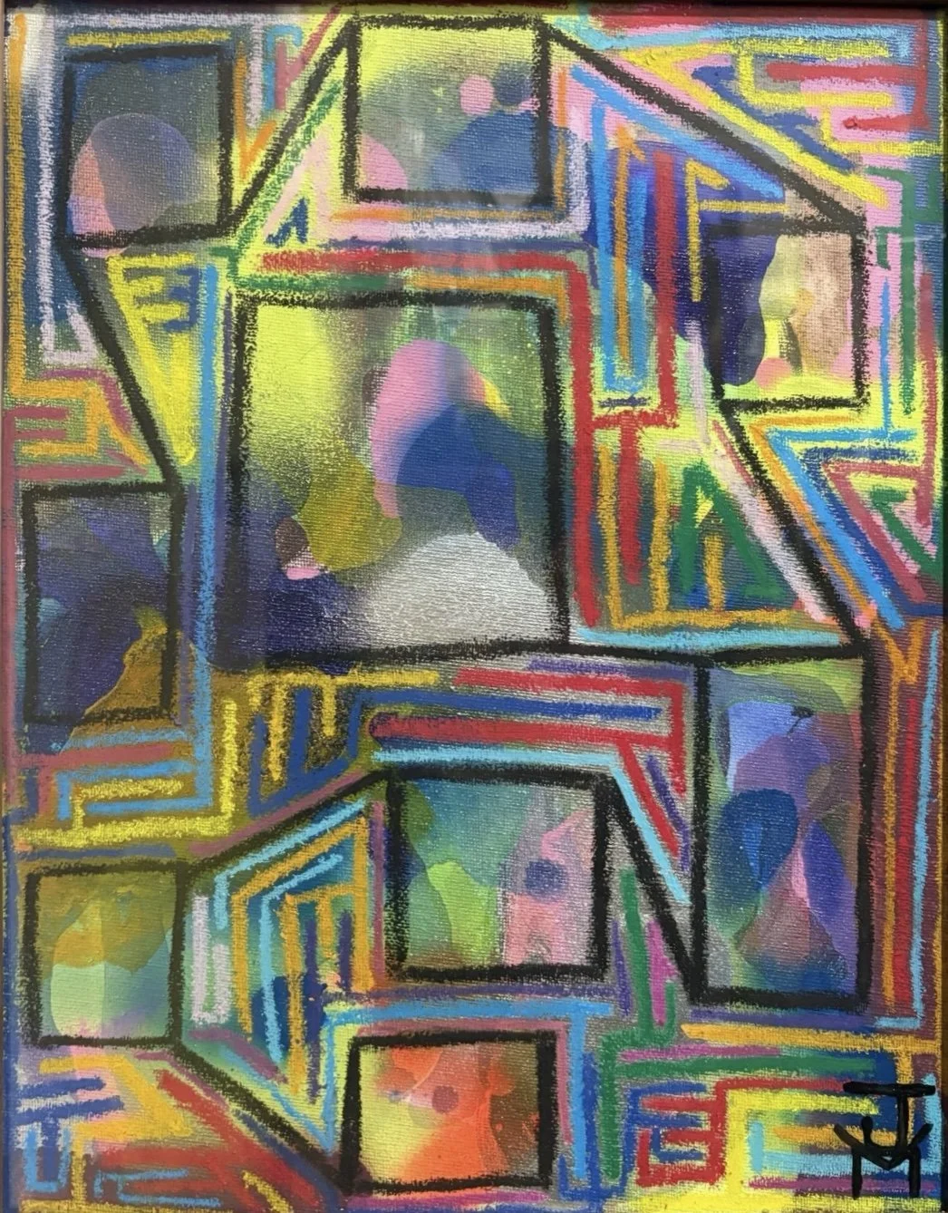 "Untitled", 11x14, Acrylic, Spray Paint and Oil Stick on Canvas Board