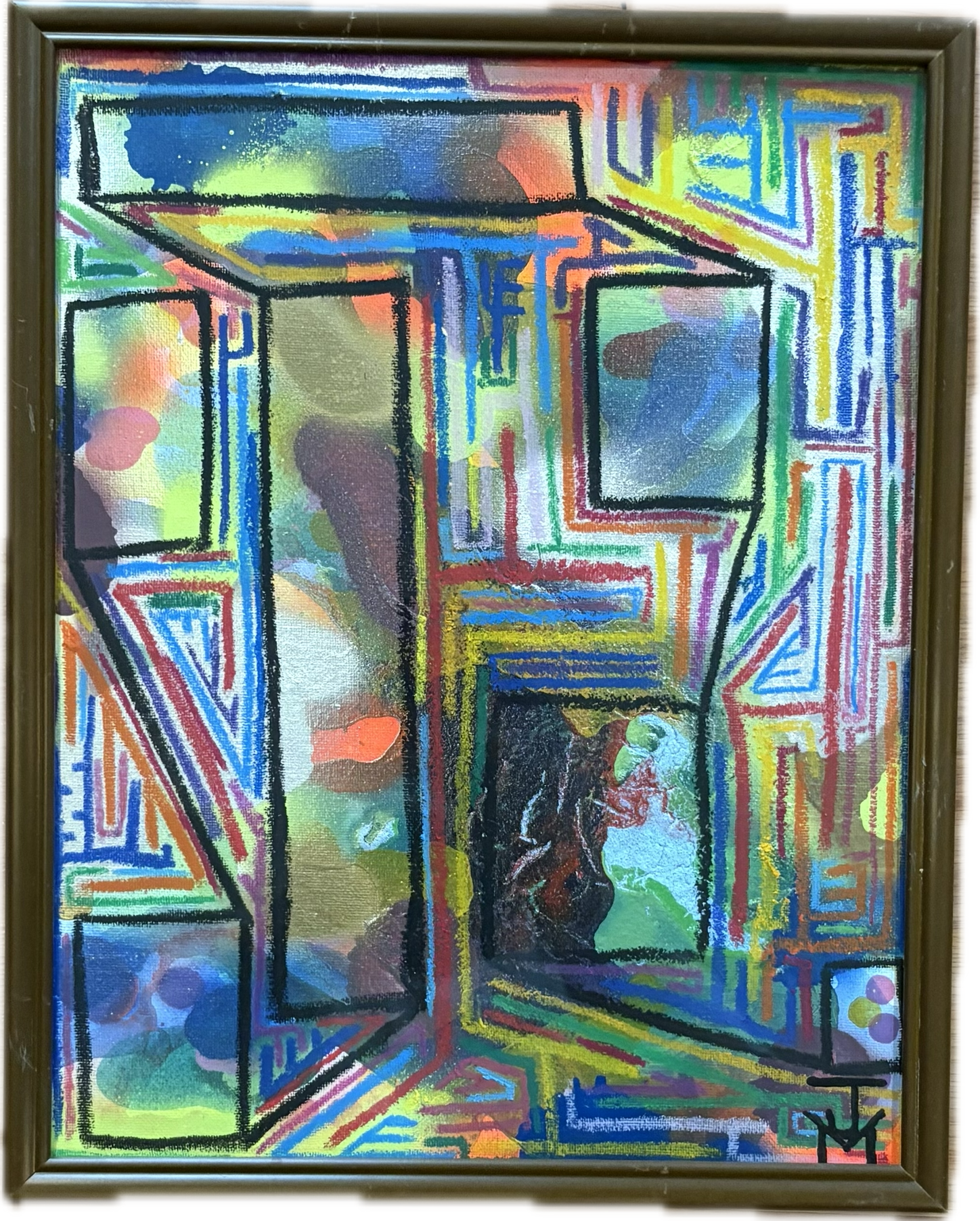 "Untitled", 11x14, Acrylic, Spray Paint and Oil Stick on Canvas Board