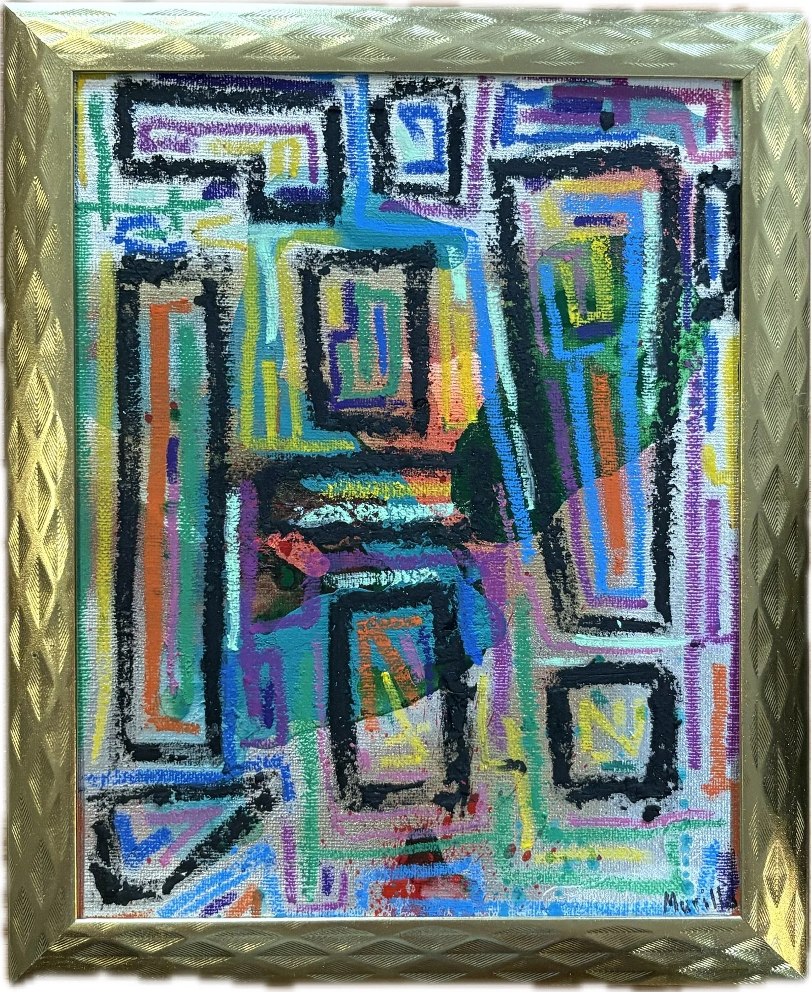 "Quick and Painless", 8x10, Acrylic, Spray Paint, and Oil Stick on Canvas Board