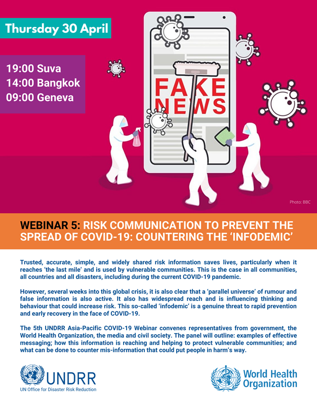 Webinar (30th April: Risk communication to prevent the spread of COVID-19: Countering the ‘Infodemic’ (9:00 AM Geneva, 2:00 PM Bangkok, 4:00 PM Seoul