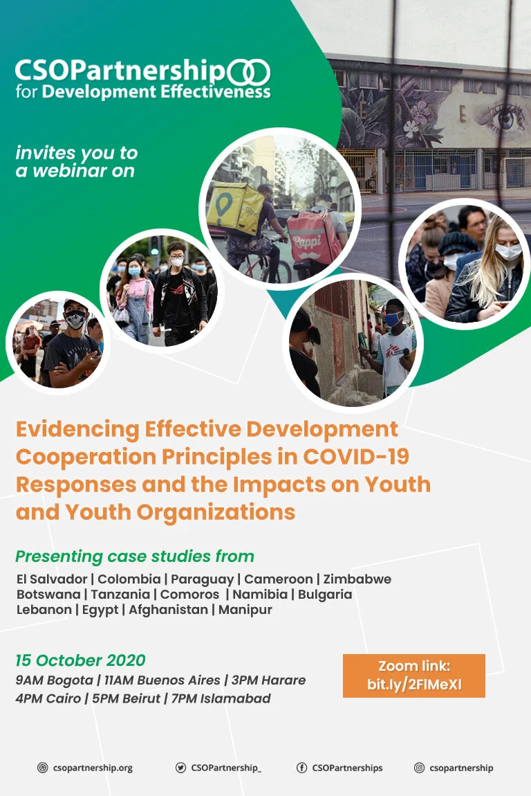 Webinar on Evidencing Effective Development Cooperation Principles in COVID-19 Responses and the impacts on Youth and Youth Organizations-  Thursday October 15TH 