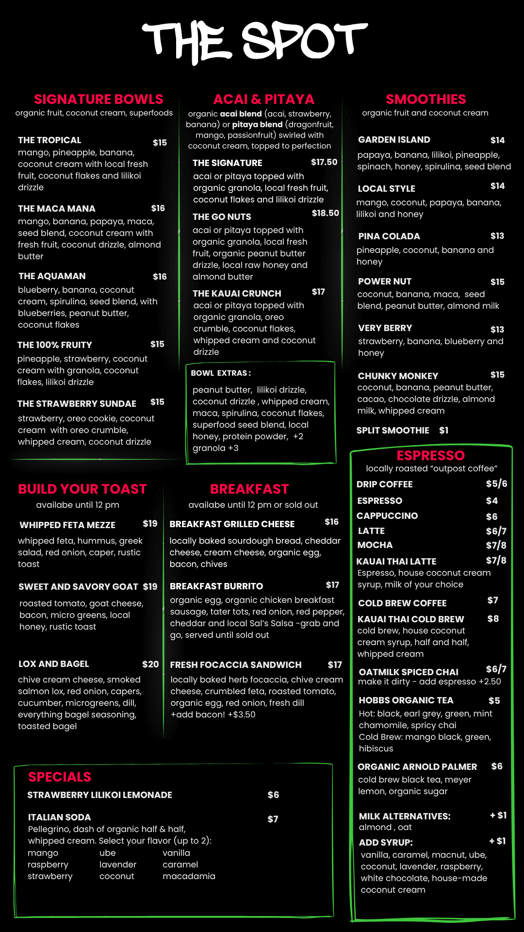 Menu — The Spot
