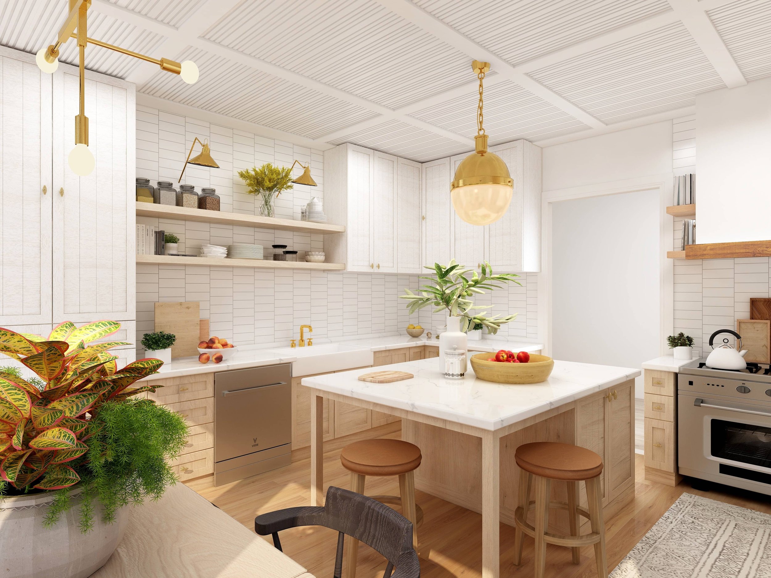Farmhouse Kitchen with white walls and features
