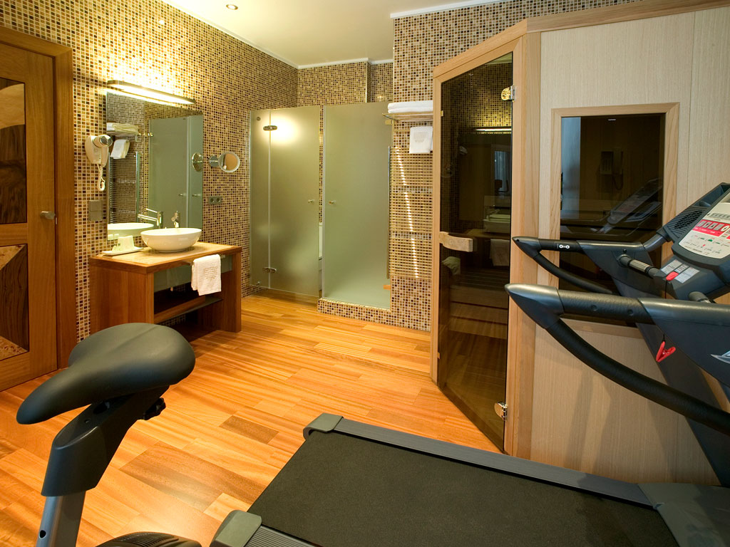 2nd bathroom of Grand Suite with treadmill, bike, sauna, and shower!