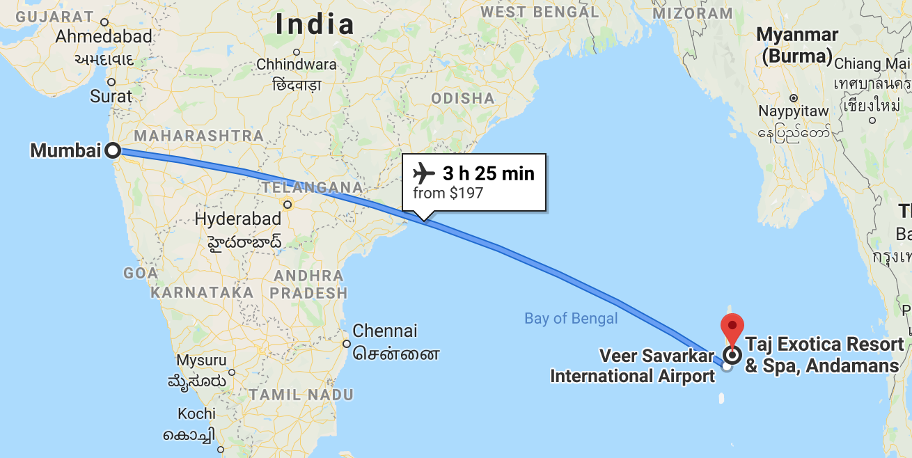 Distance from Taj Exotica Resort &amp; Spa Andamans from Mumbai