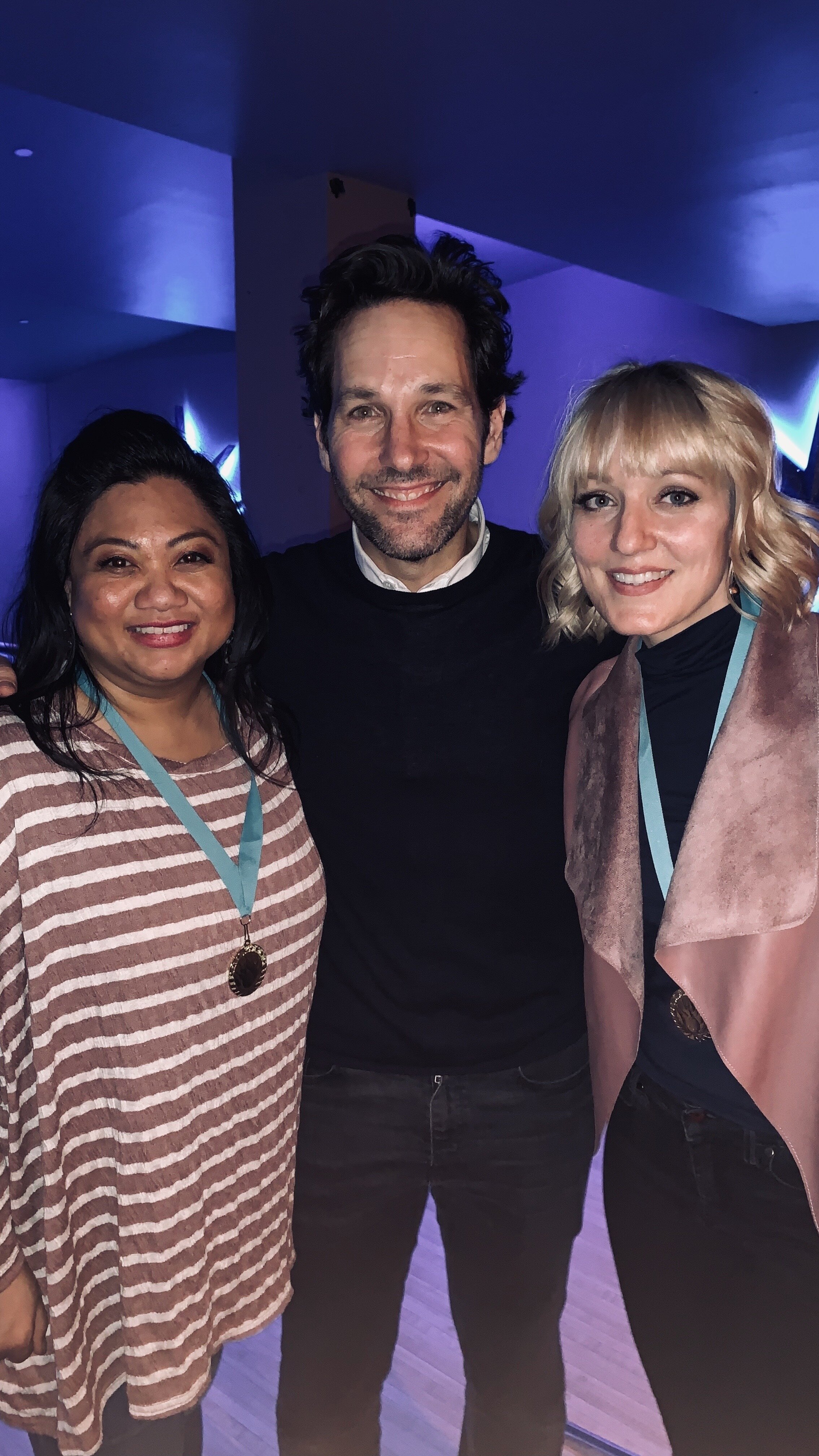 Lulu Picart and Alison Burns of 10K Dollar Day with Paul Rudd at #RuddBowling for SAY:The Stuttering Association for the Young 2019