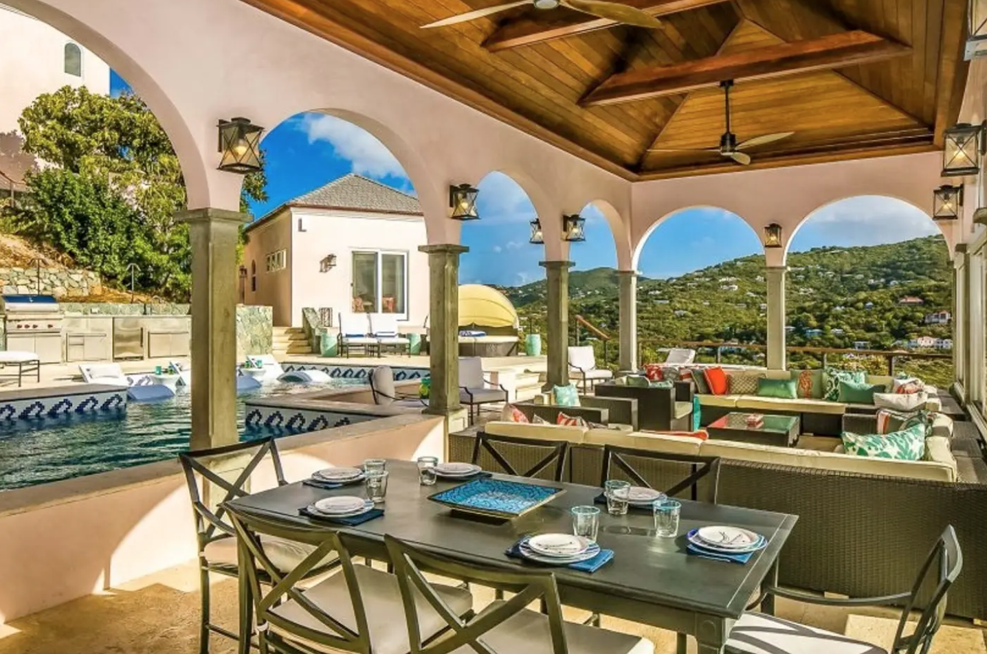 Covered Outdoor Kitchen/Dining/Lounge of "Finisterre" - a two-acre, three-building complex on St. John