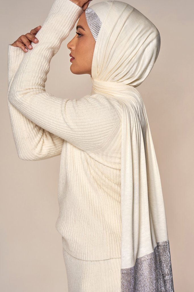 Metallic Silver Jersey Hijab Set - HauteHijab.com