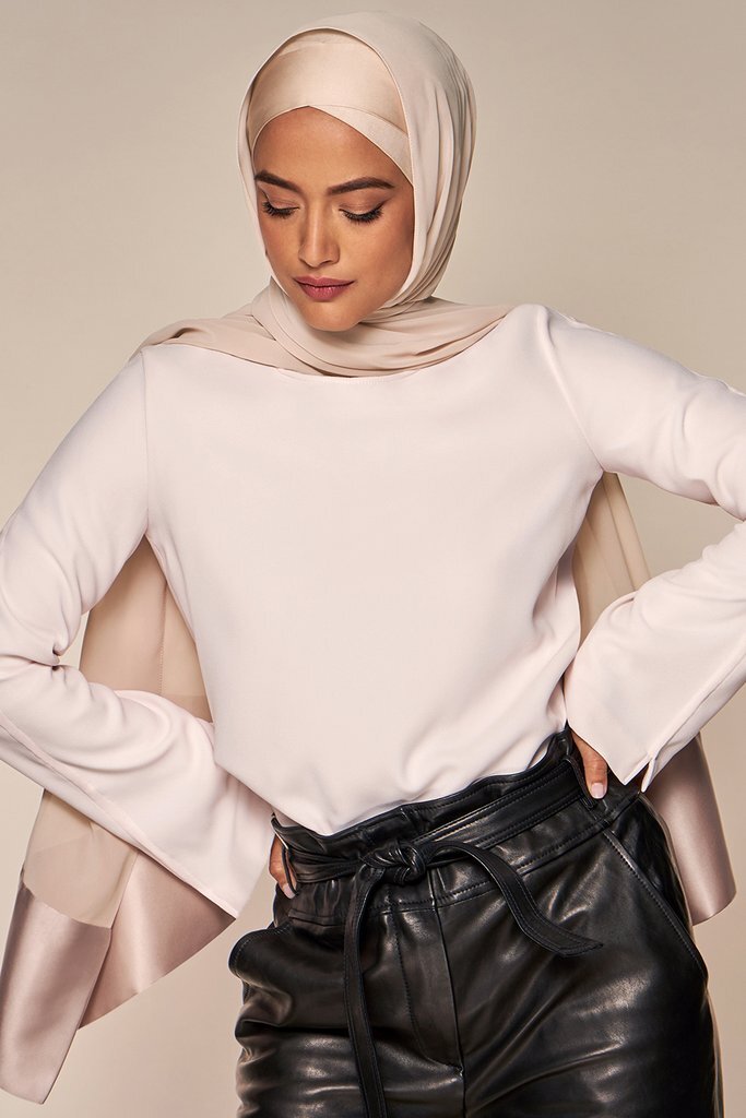 Satin Edge Chiffon Hijab set in Pearl - HauteHijab.com