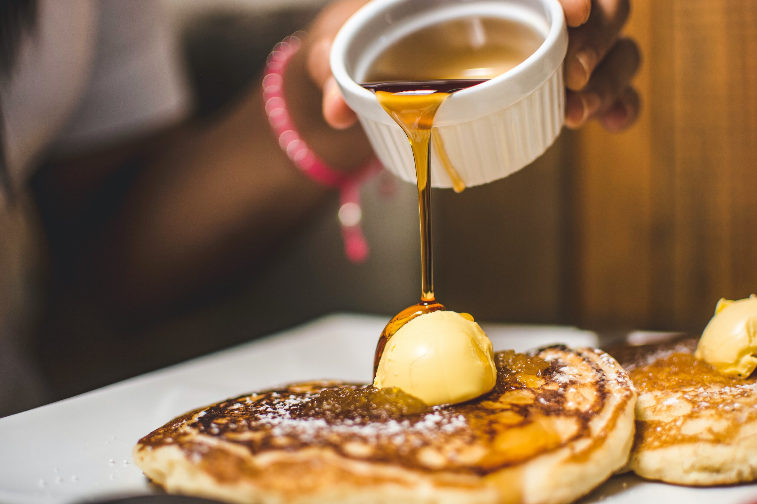 Alison tries one of each of the 24 pancake varieteis at Pancake Pantry in Gatlinburg, Tennessee, Great Smoky Mountains