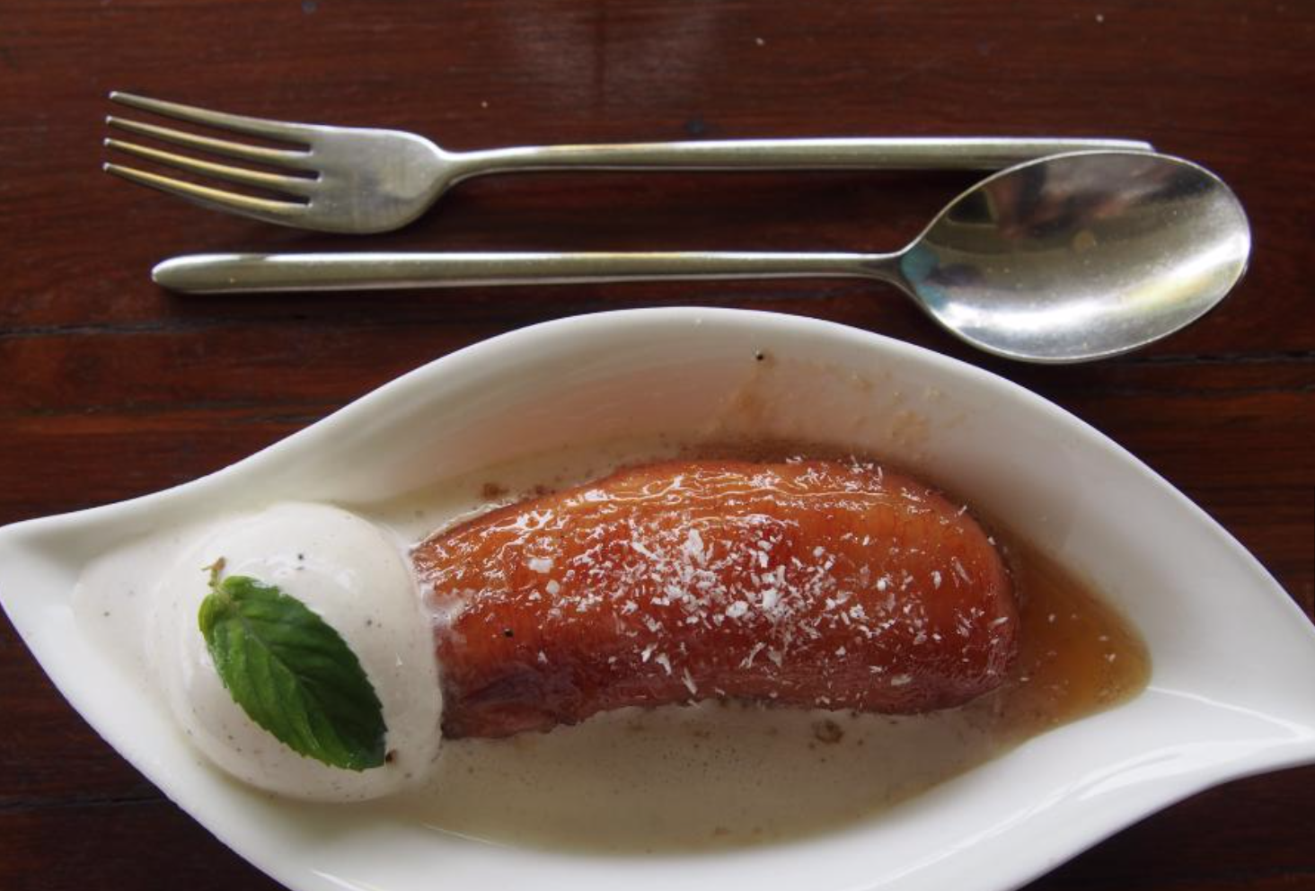 Banana Flambé at Chez Tante Athalie in Pampelmousse, Mauritius