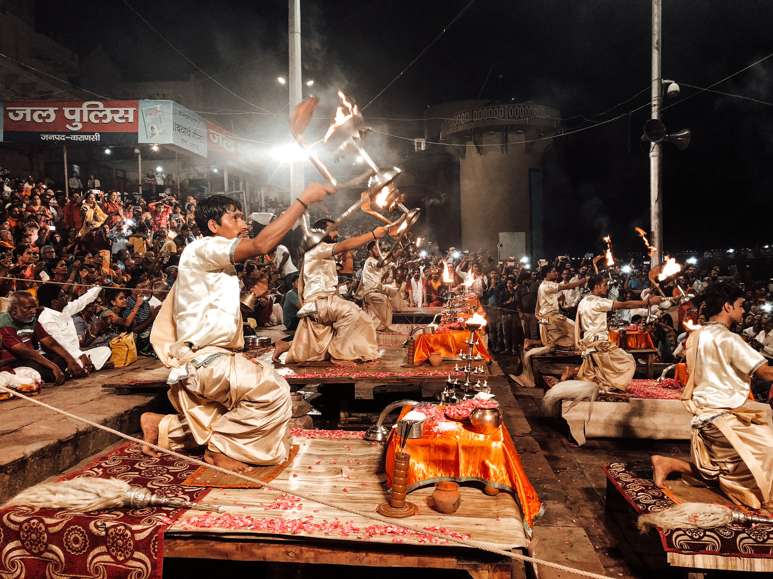 Ganga Aarti - a fire ceremony of great significance to devout Hindus - photo by Ash Burns