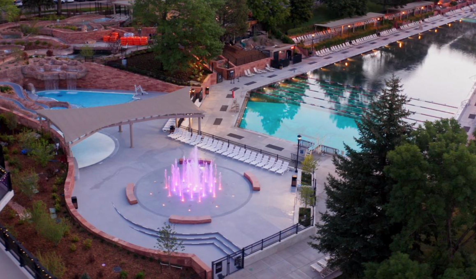 Splash Pad Light-Up Fountain at Glenwood Hot Spring Resort in Glenwood Springs, Colorado