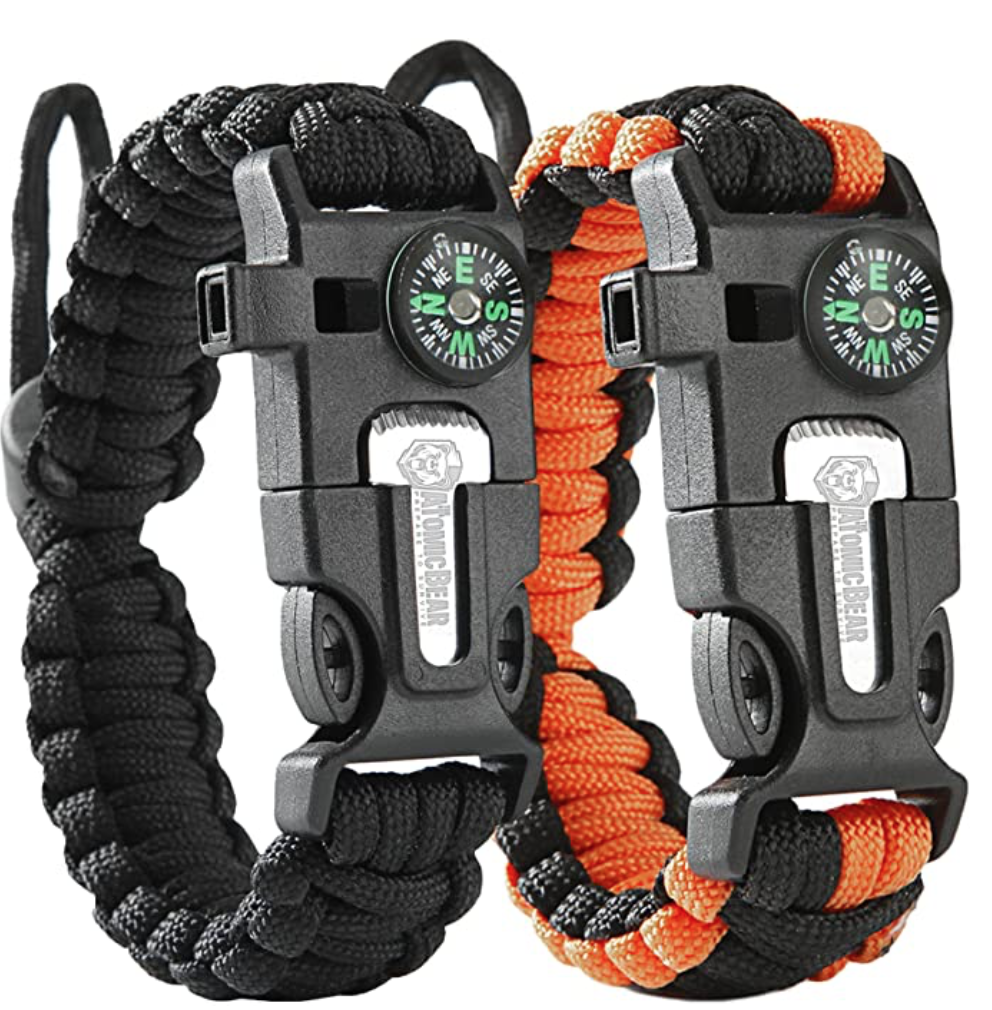 Atomic Bear Paracord Bracelet (2 Pack) - Find the 5 survival gear essentials in just one bracelet : fire starter, compass, loud whistle, knife and paracord