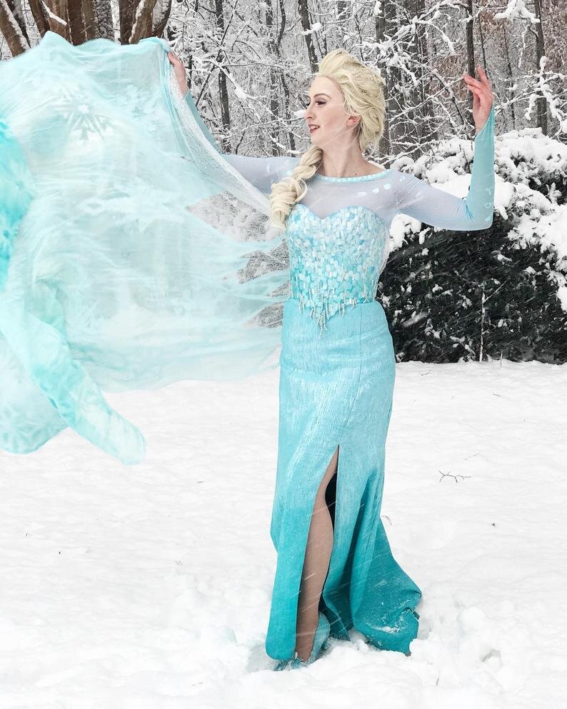 Custom Frozen Elsa costume by Etsy seller Armbandits