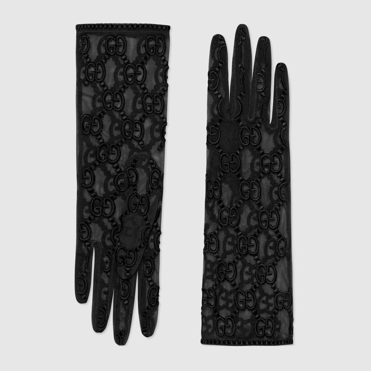 Gucci logo embroidered sheer lace gloves