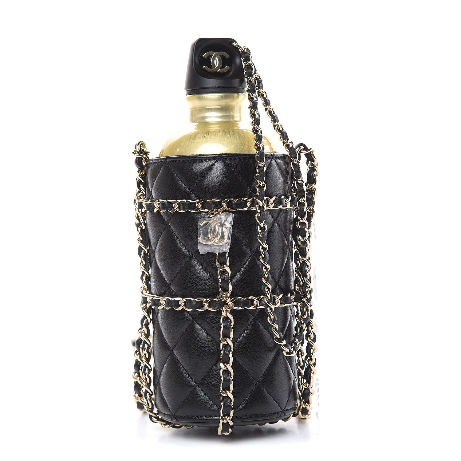 Chanel Lambskin Quilted CC To Drink Water Bottle Black Gold