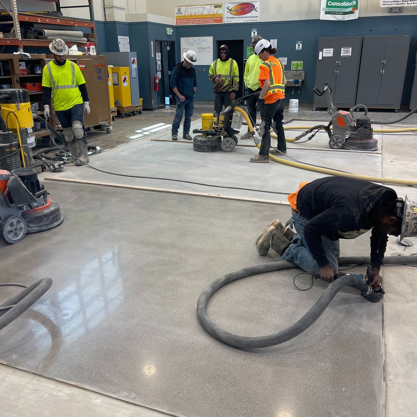 Thank you Warren Storrs, Glen Ryseff and Dave Landry for donating your time and material for a Polish Overlay Class at the Cement Masons Apprenticeship. The Euclid products used were: Eucofloor Epoxy Primer sand broadcasted to refusal with 14-50# 
&a