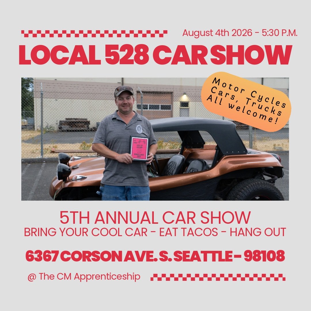 🚗🌮 5th Annual Local 528 Car Show &amp; August Membership Meeting! 🌮🚗
Join fellow Local 528 members on Tuesday, August 4th at 5:30 PM for our annual car show and membership meeting at the Cement Masons Apprenticeship!
Bring your car, truck, or mot