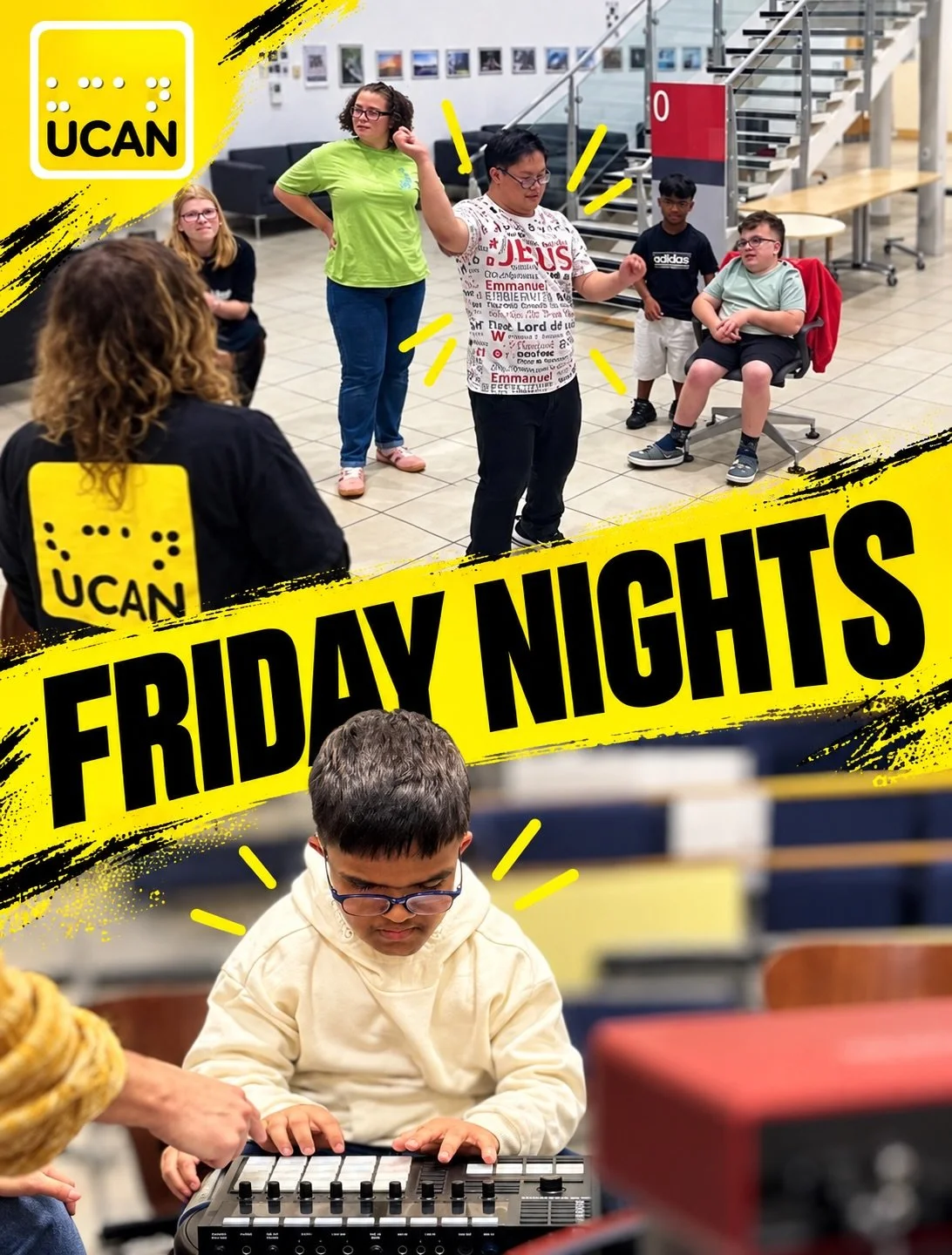 A little reminder about UCAN Friday Nights 💛🖤

Our Friday night sessions are a relaxed, creative space for blind and visually impaired young people to meet, make friends and get involved in drama, games, music and other fun activities.

It&rsquo;s 
