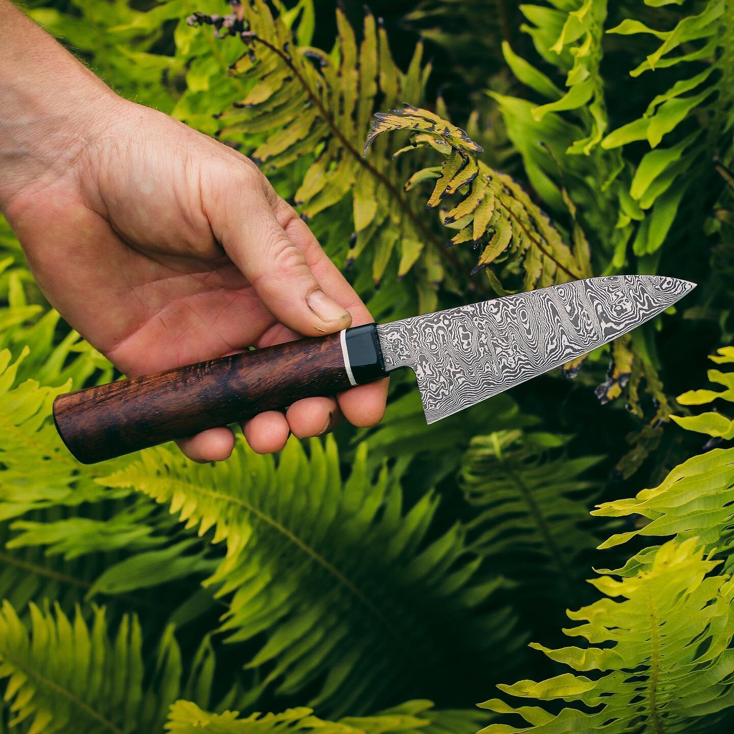 Introducing the Hand-forged Damascus and Blackwood Paring Bestie.

Hand-forged by eye damascus (15N20/1084) with a salvaged Tasmanian Blackwood timber handle and a G10 bolster.

A great all-rounder for the everyday home cook.

Available with free shi