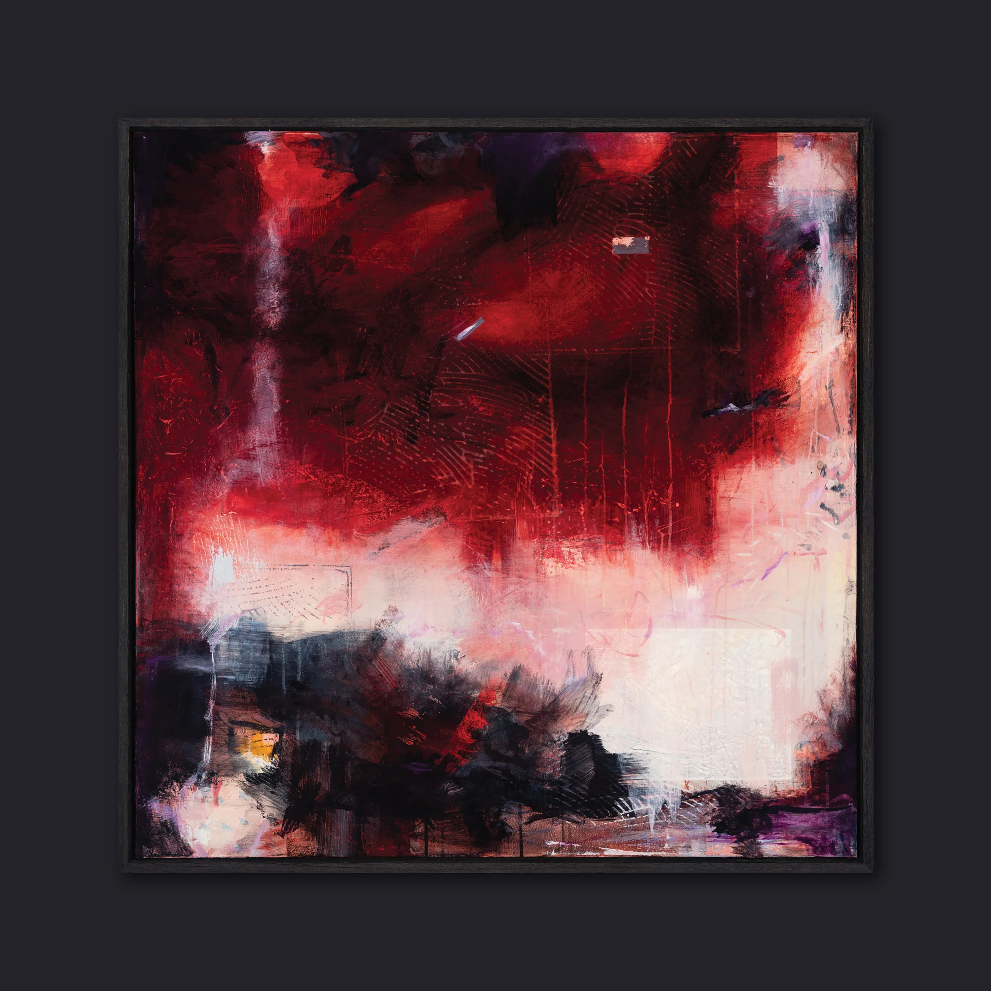 W101 x H101cm image size | acrylic mixed media on canvas in open grain, charcoal floating frame