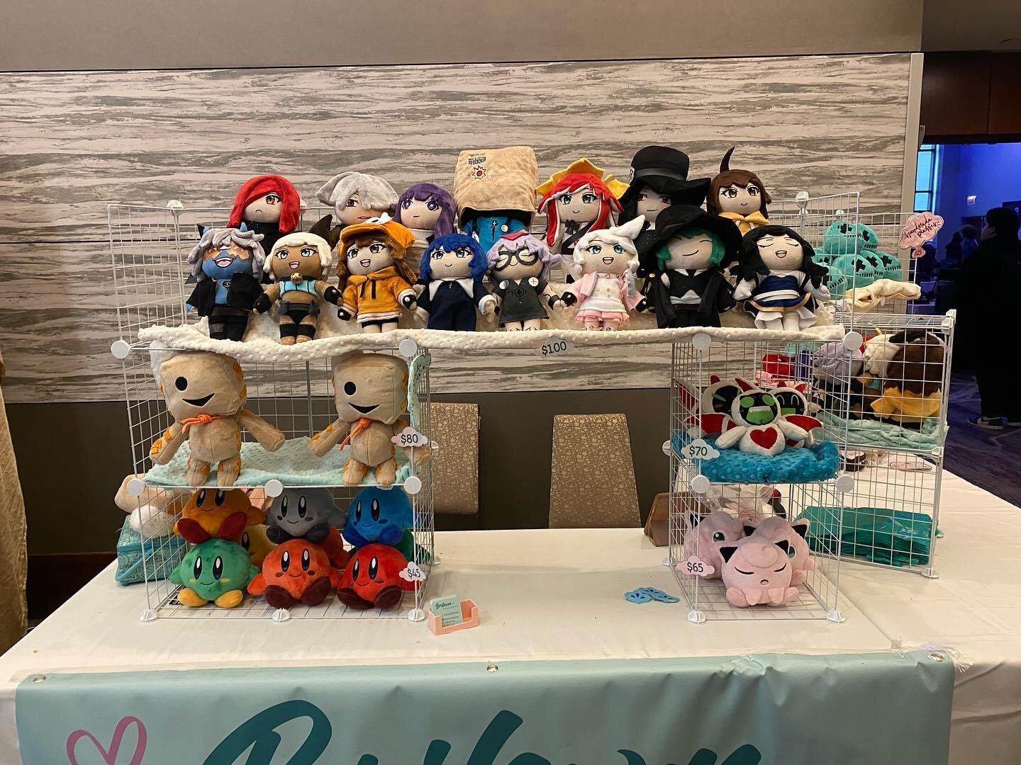 All set up for Day2 of Frosty Faustings~~ I&rsquo;ll be here from 10am-6pm 

Not pictured are embroidery patches as I struggle to put the little display thing together and iron on the backings. I also have some Bridget bear plush charms I&rsquo;ll be