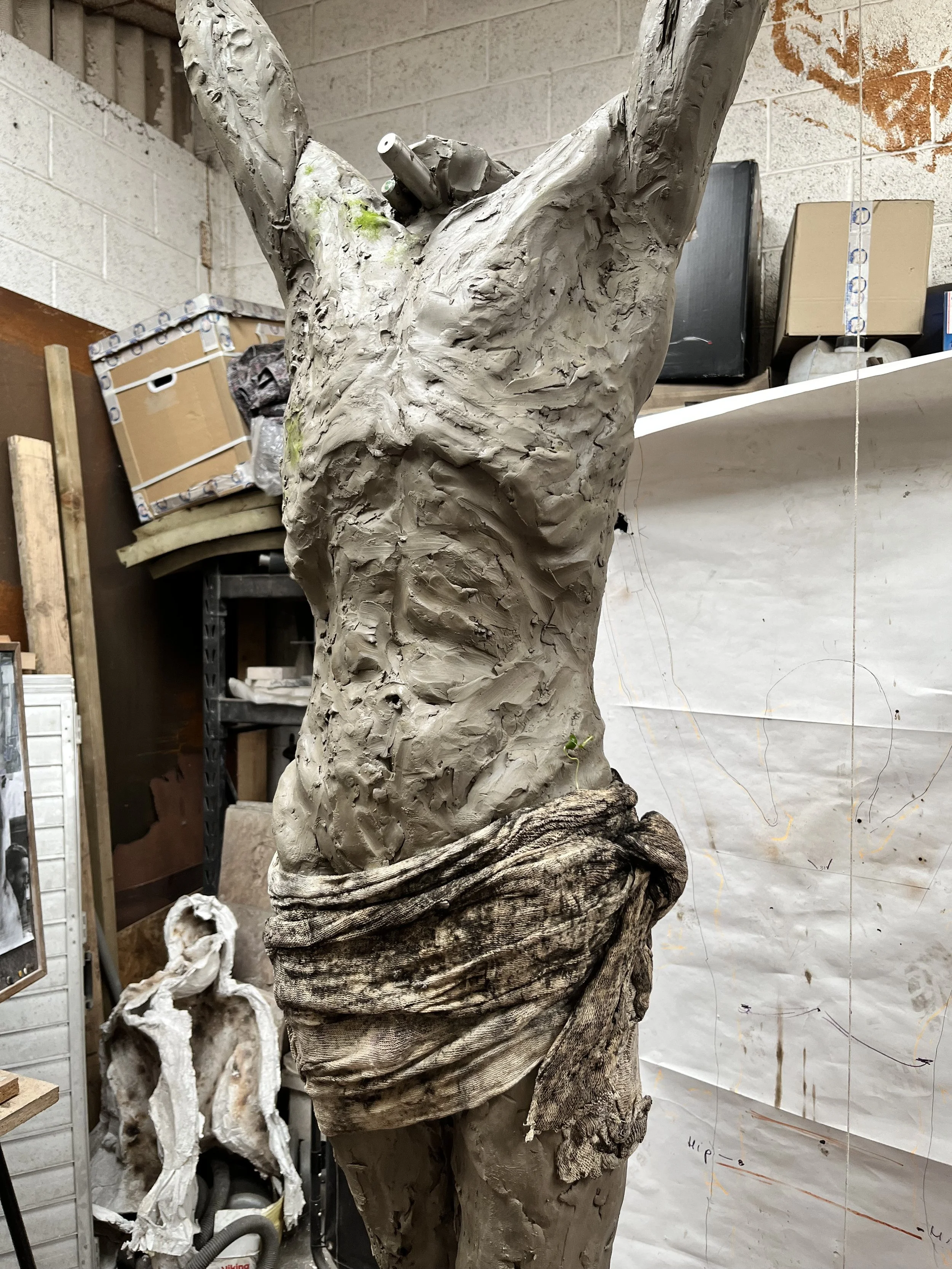Work in progress 'Christ' Bronze, Copper and Stainless Sculpture by James Sutton Sculpture