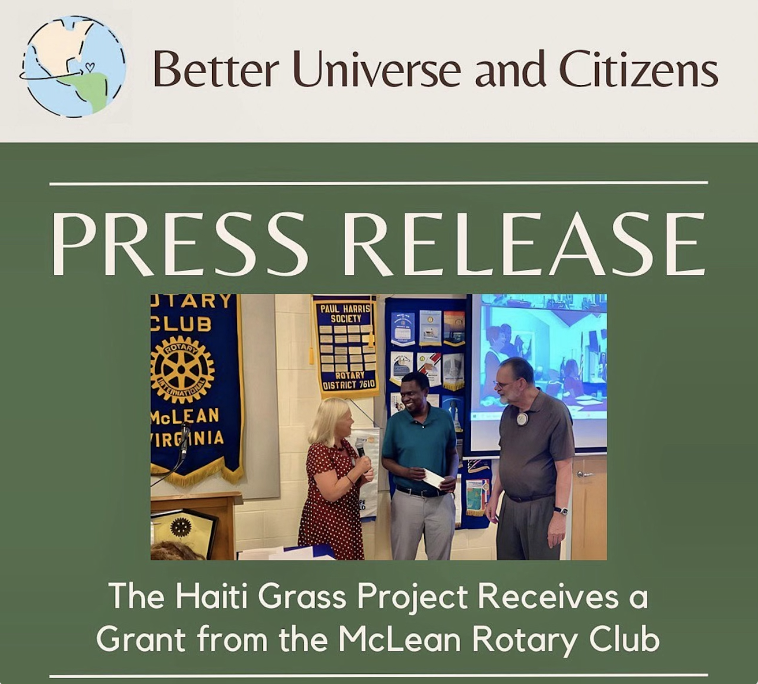 Haiti Grass Project Receives Grant from Rotary Club of McLean