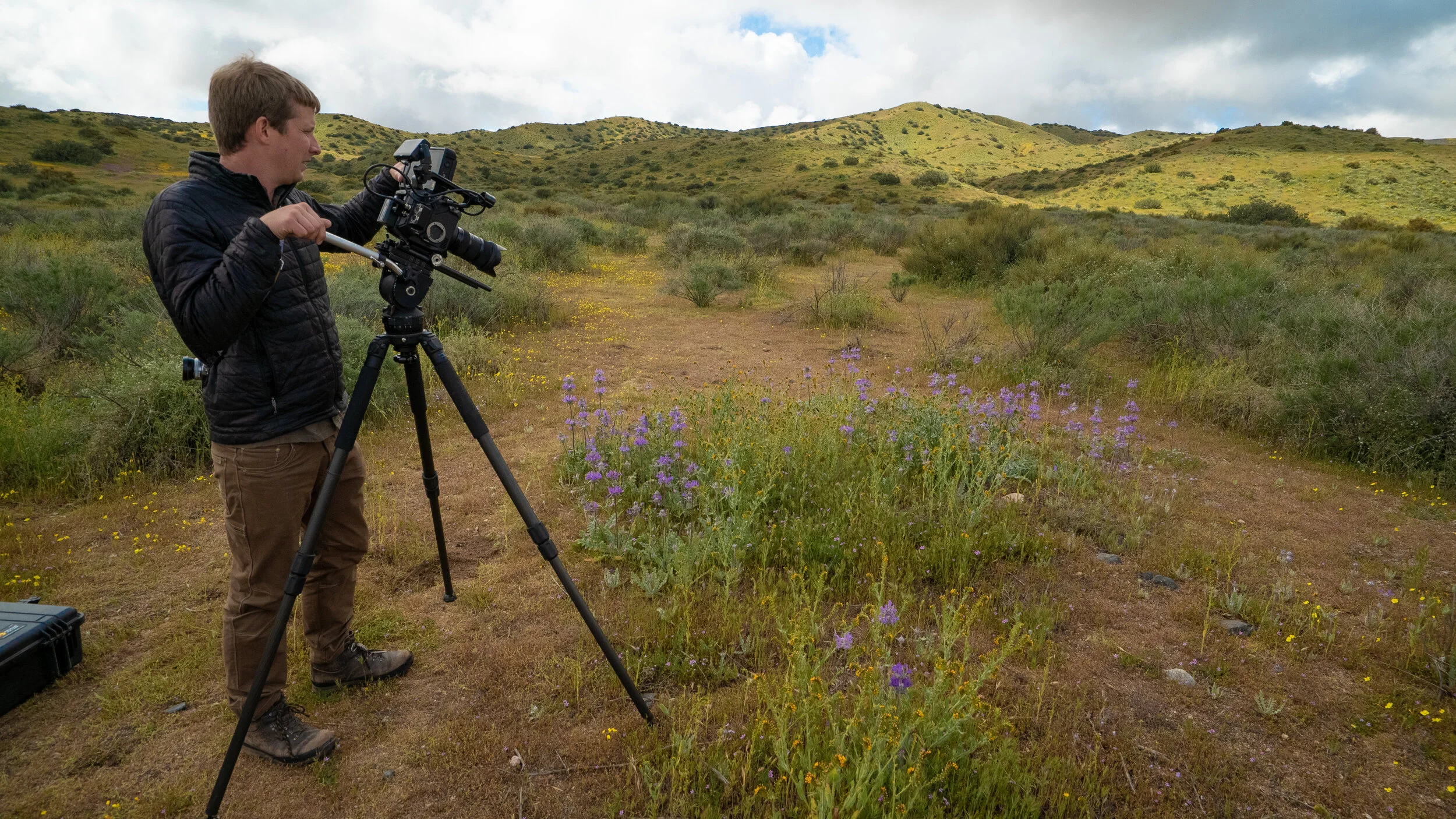 Elliot Lowndes filming the native flora of the Carrizo Plain in the spring of 2019. Wildlife and natural history cameraman Elliot Lowndes photographed the majority of the scenes in Carrizo Plain – A Sense of Place. His work has appeared internationa…