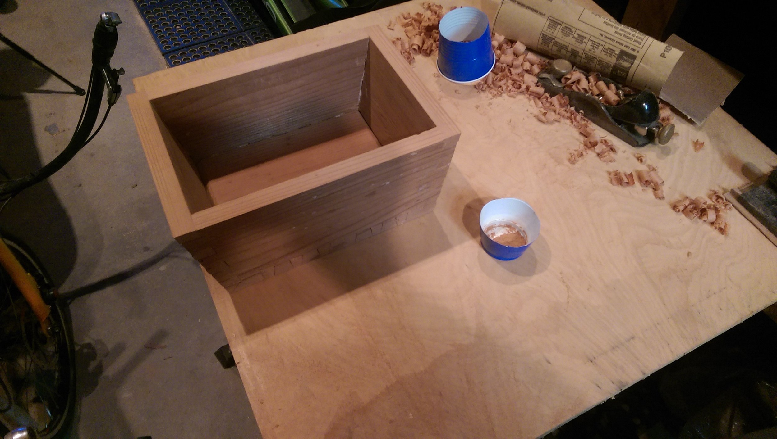  Once the box was glued, I sanded the top flat with a belt-sander. 