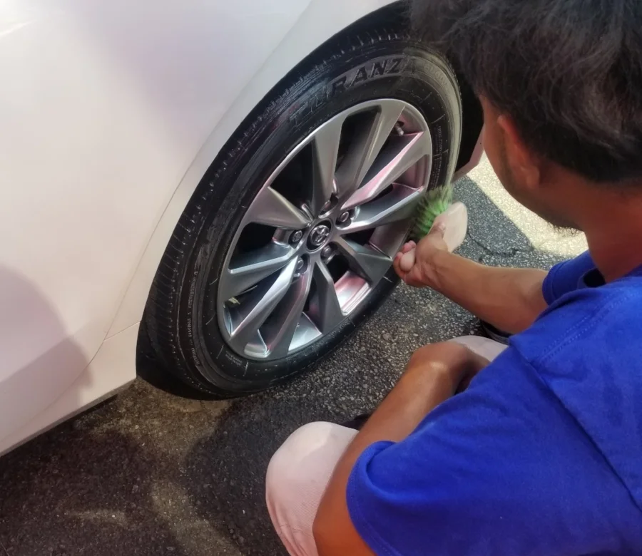 Hand Applied Tire Shine and Wheel Cleaning