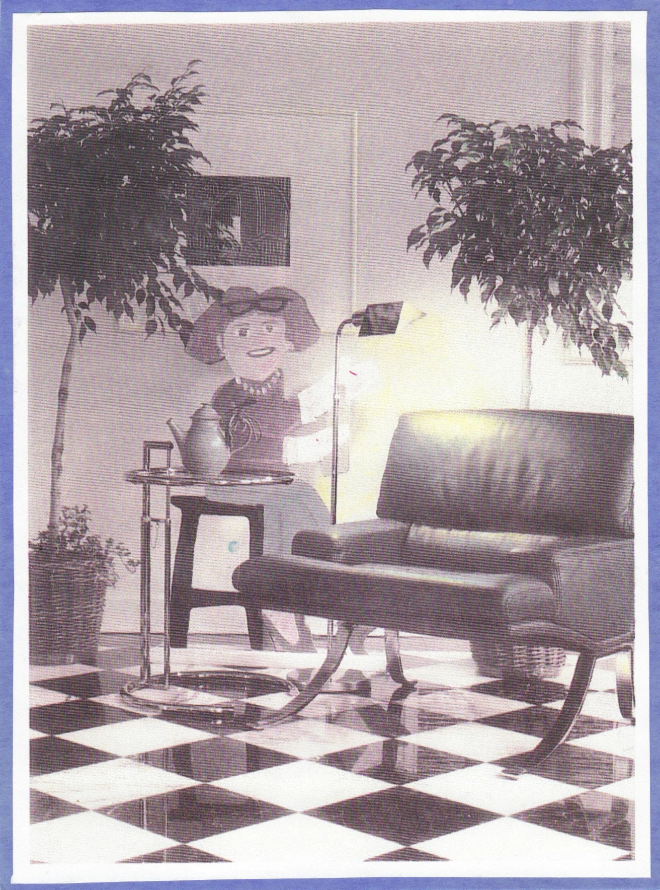 Light Play: The Evelyn Myers Home , Southern Homes, 1989: “A cut-out board painting of Evelyn Myers by Atlanta artist Gene Allcott appears ready to serve tea in the breakfast room.”