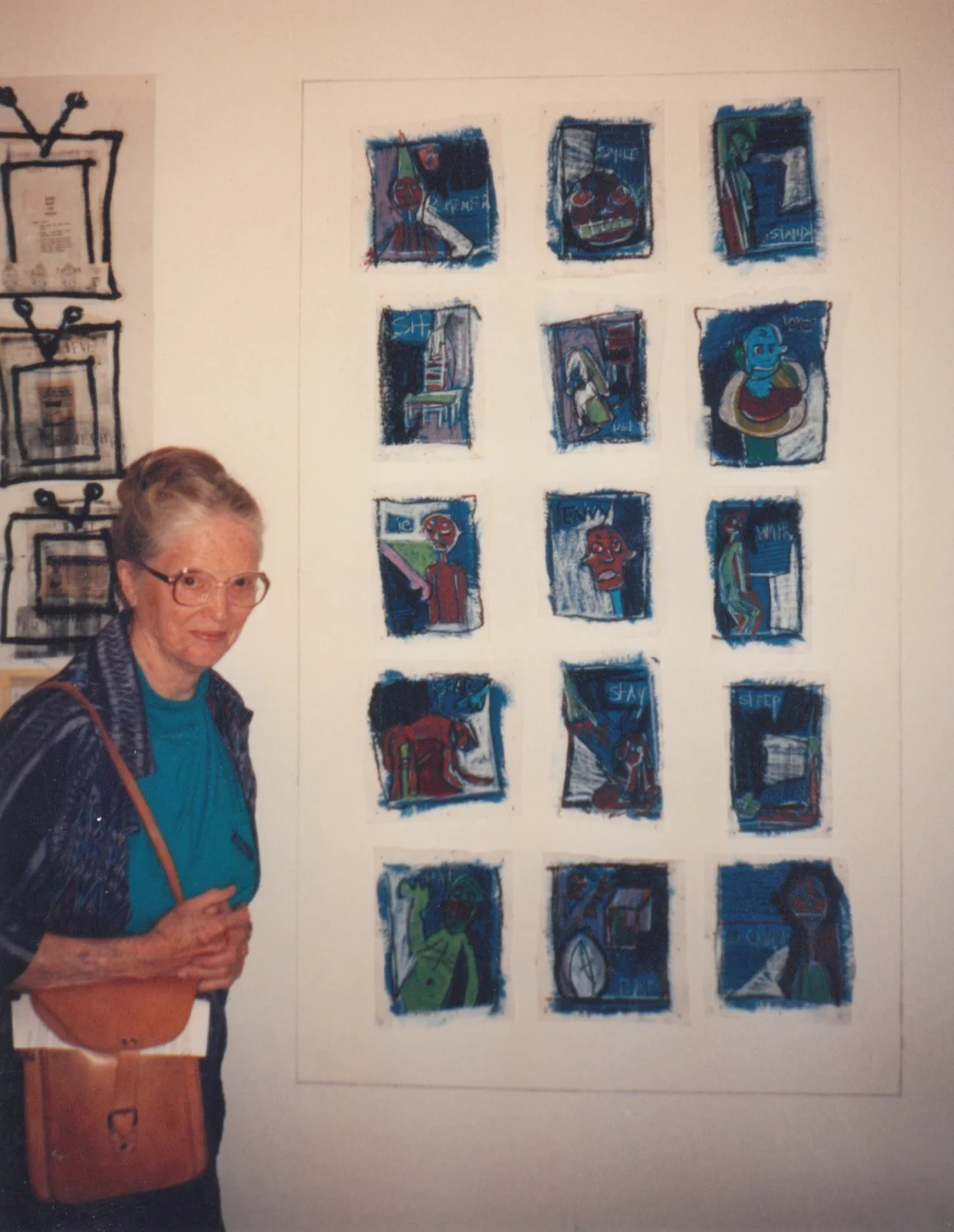 Gene’s mother June Allcott with 1993 Allcott Scholar Wendy Given’s Artwork