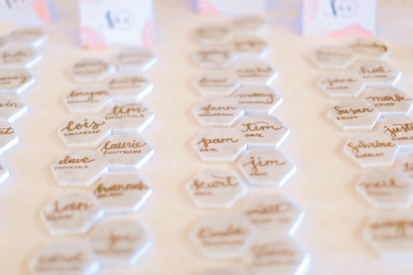 Dallas Wedding photographer Rustic Grace Estate Reception detail hexagon name tiles Kate Marie Portraiture 2.png