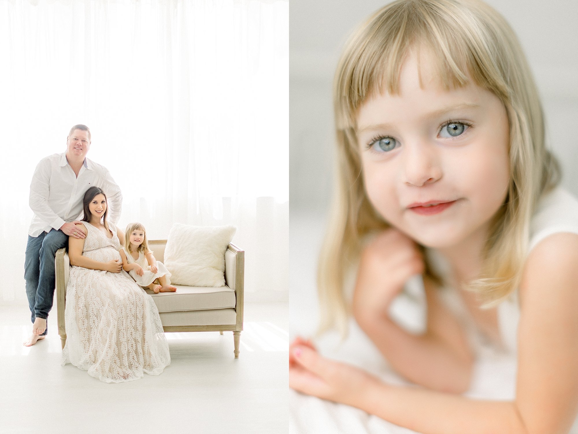 light and airy Dallas photography studio with maternity family portraits