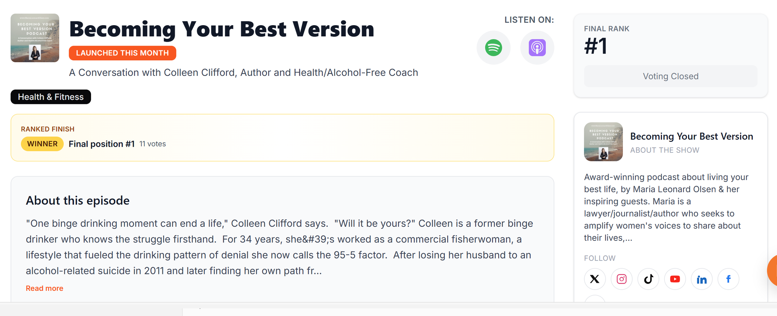 Excited That a Becoming Your Best Version Podcast Episode Won First Place