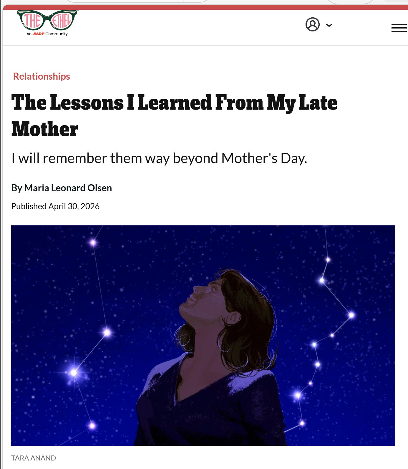 Piece About Lessons From My Late Mother, for AARP's The Ethel